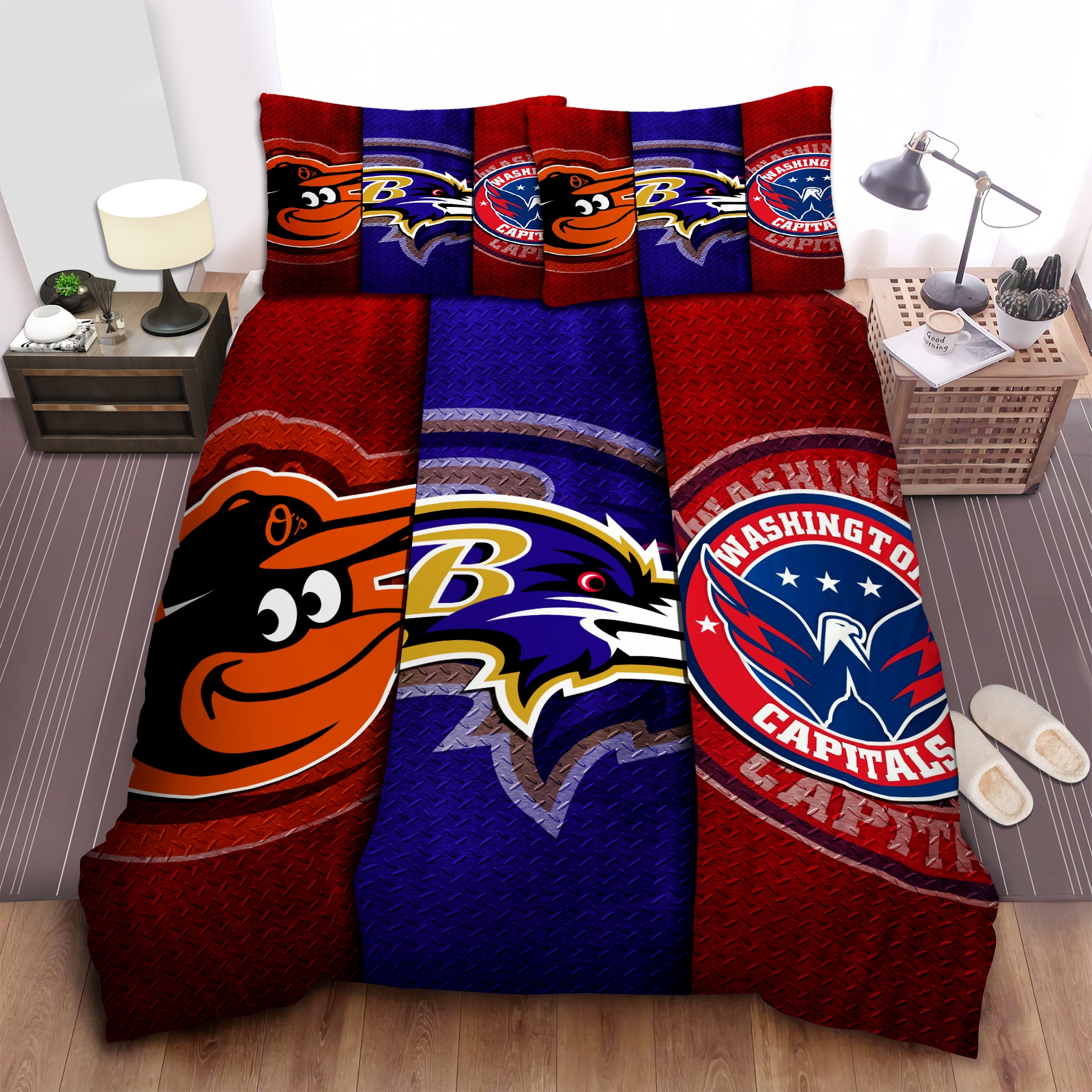 Baltimore Orioles, Baltimore Ravens And Washington Capitals Custom Bed Sheet Spread Comforter Duvet Cover Bedding Sets