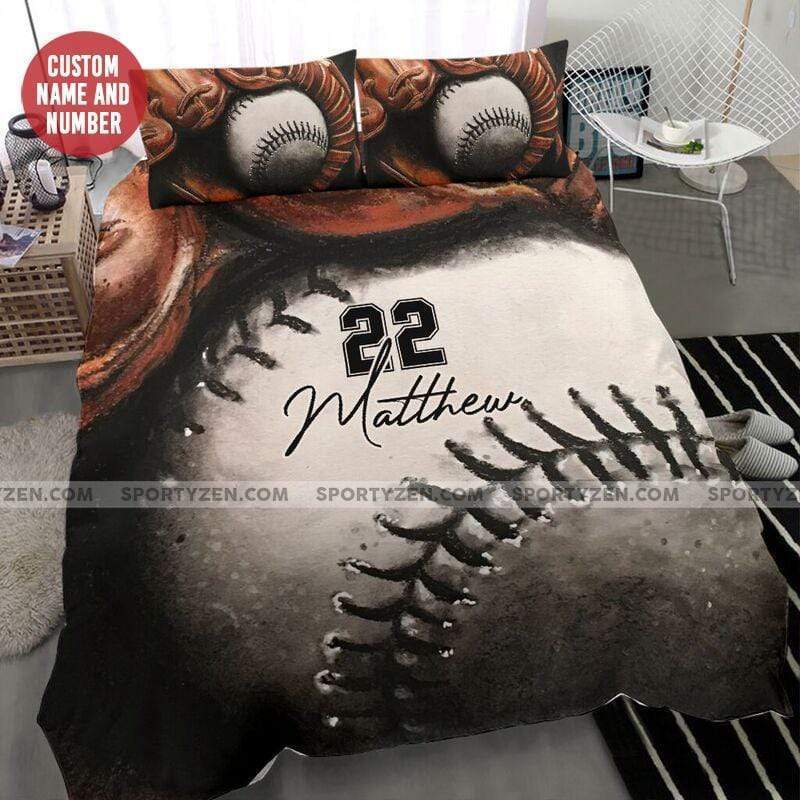 Baseball Glove Ball Custom Duvet Cover Bedding Set With Your Name And Number