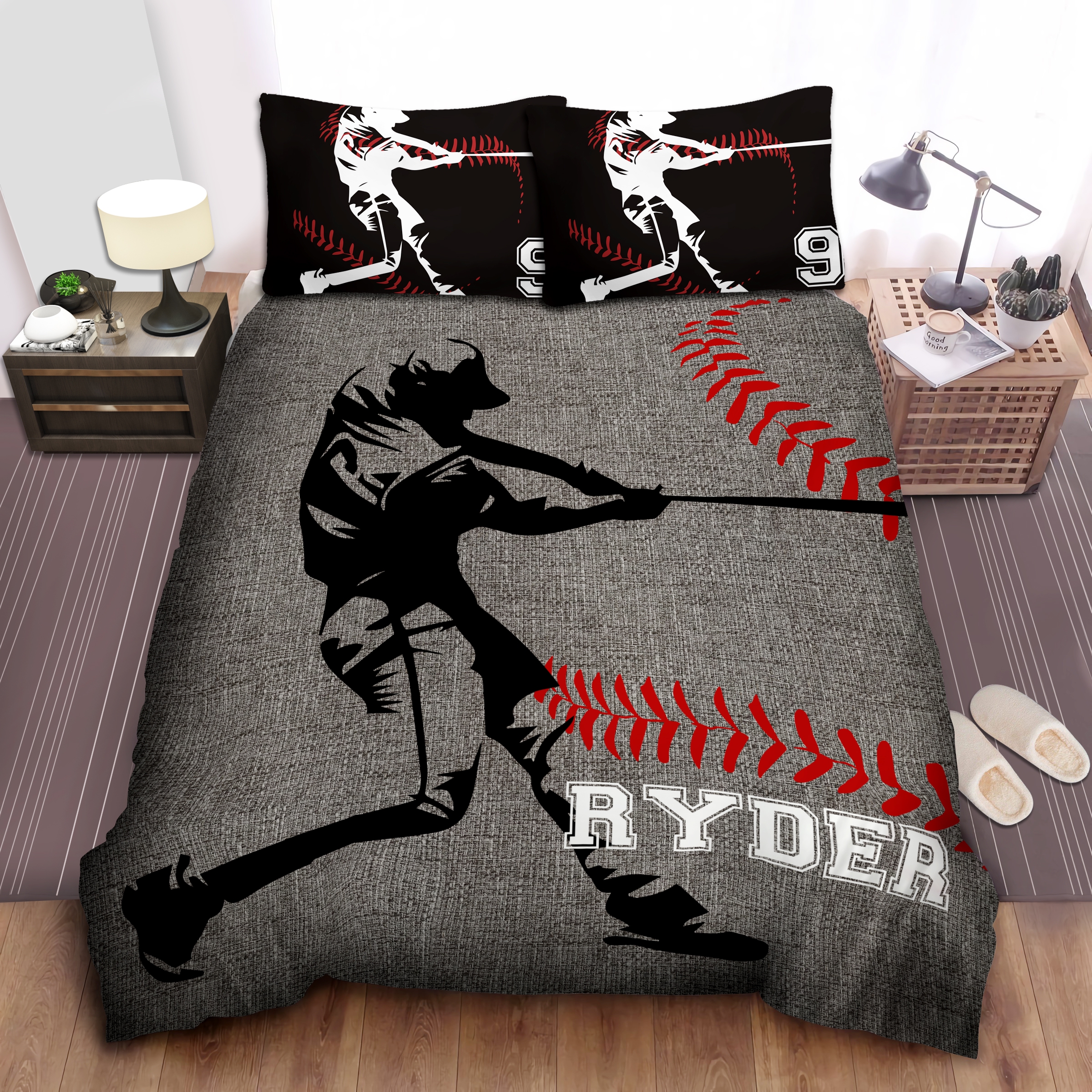 Baseball Personalized Custom Duvet Cover Bedding Set With Your Name And Number