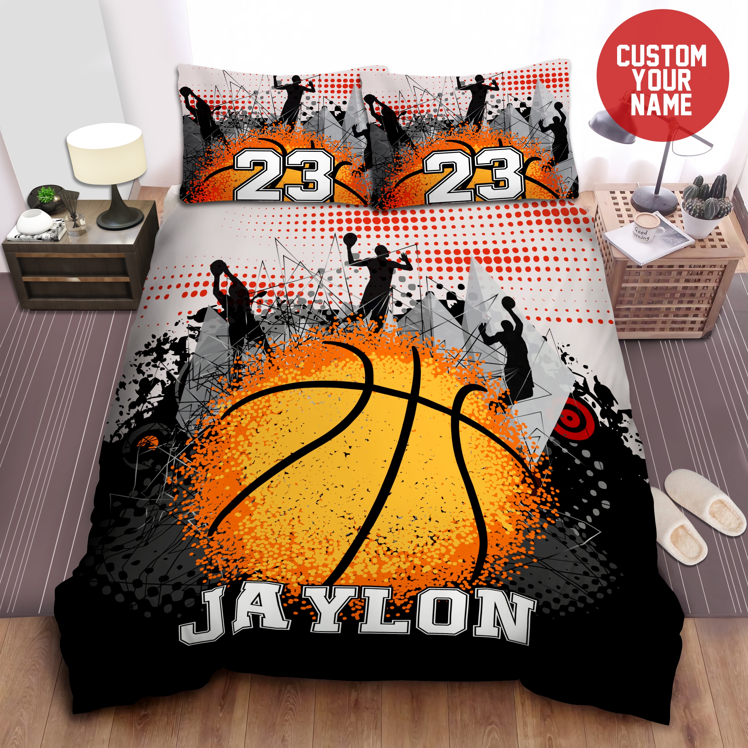 Basketball Ball Personalized Custom Duvet Cover Bedding Set With Your Name And Number