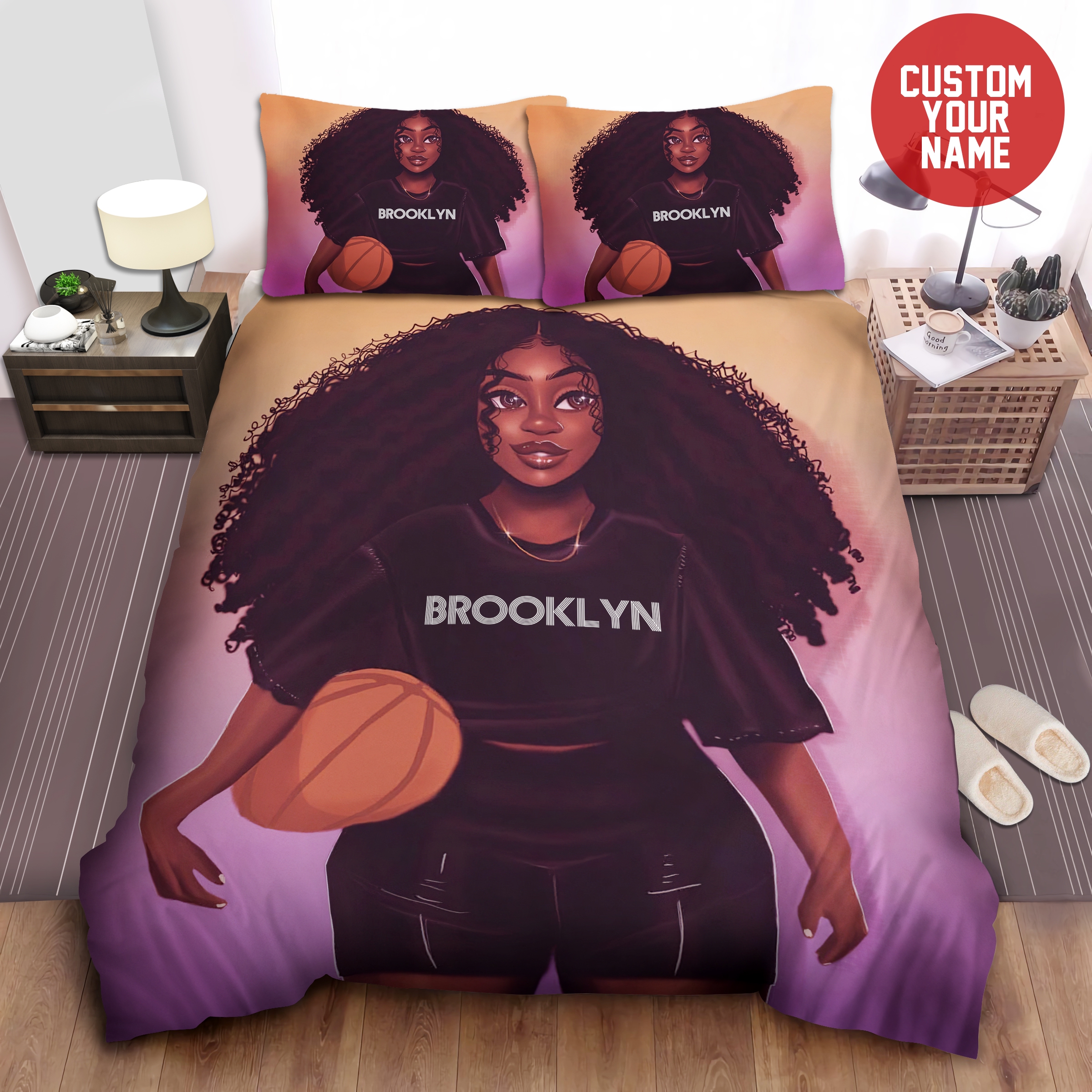 Basketball Black Girl African Custom Name Duvet Cover Bedding Set