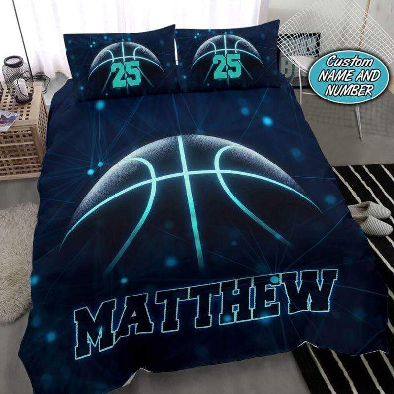 Basketball Blue Light Custom Name Duvet Cover Bedding Set