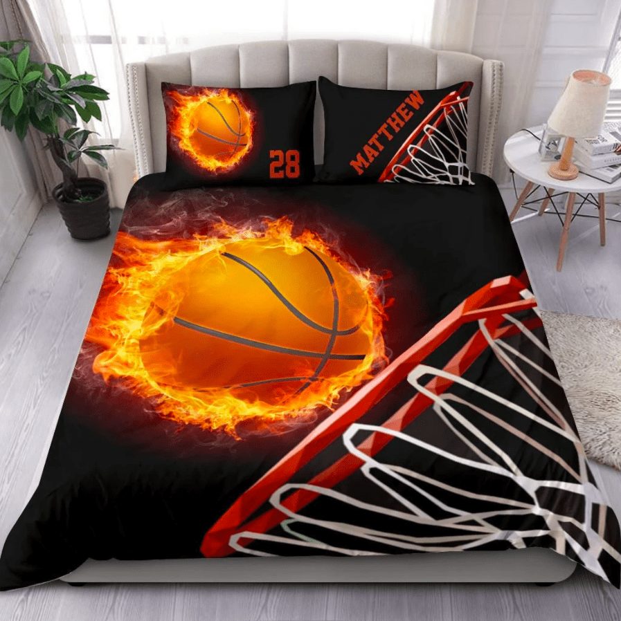 Basketball Fire Ball Hoop Personalized Custom Name Duvet Cover Bedding Set