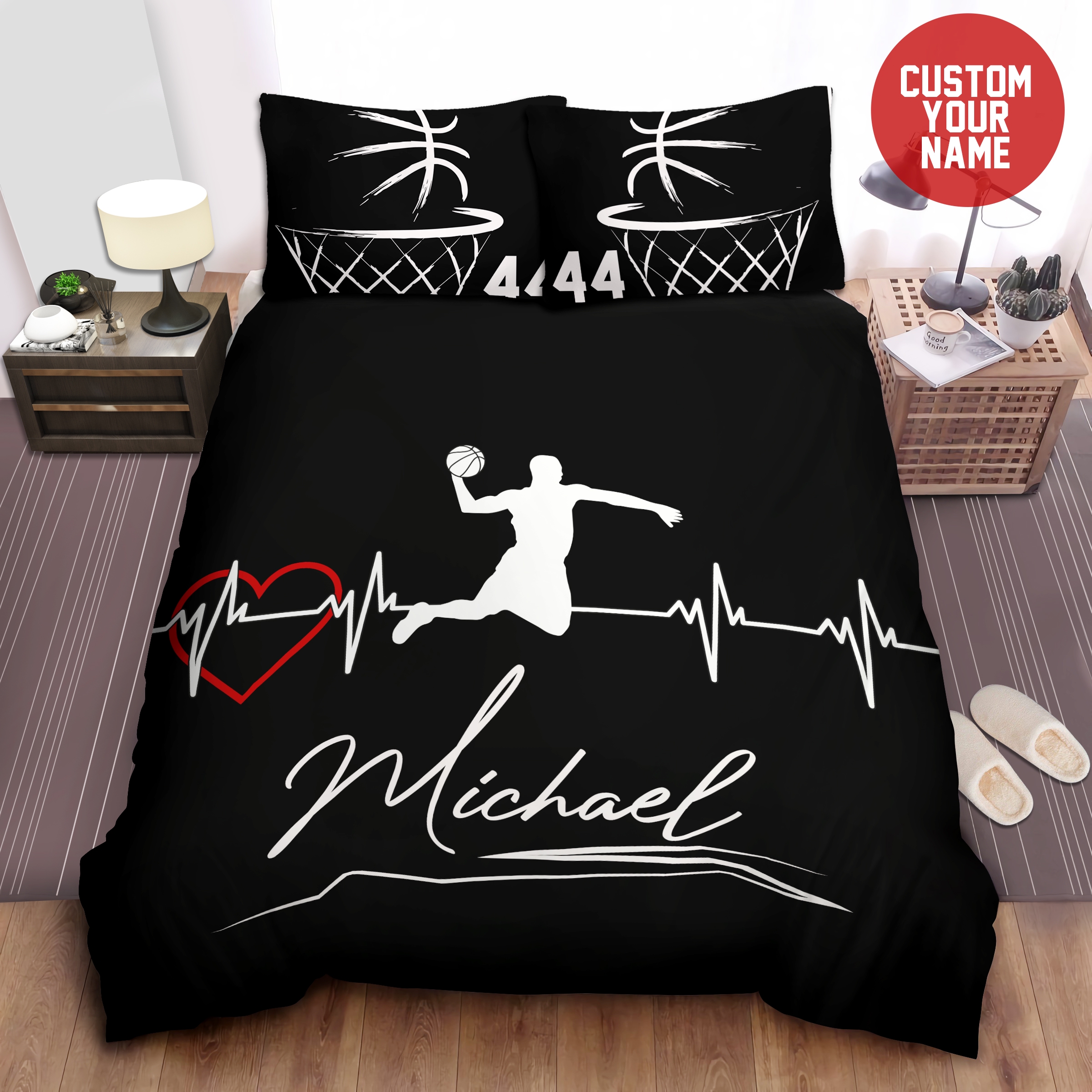 Basketball Heartbeat Custom Duvet Cover Bedding Set With Your Name