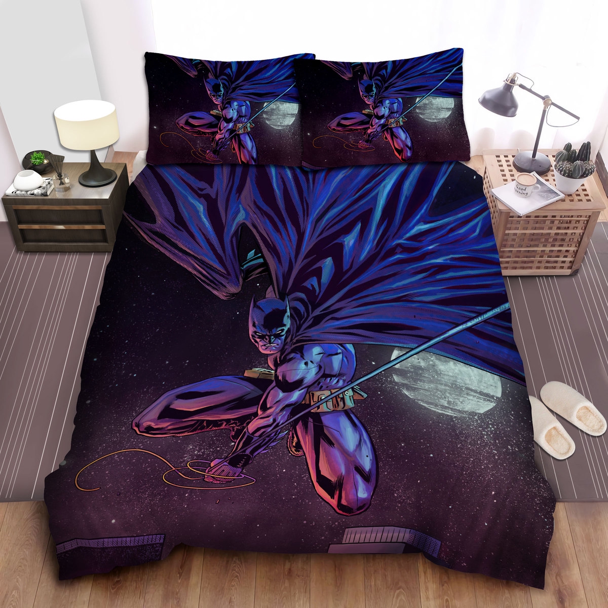 Batman Swinging In The Night Sky Bed Sheets Spread Comforter Duvet Cover Bedding Sets