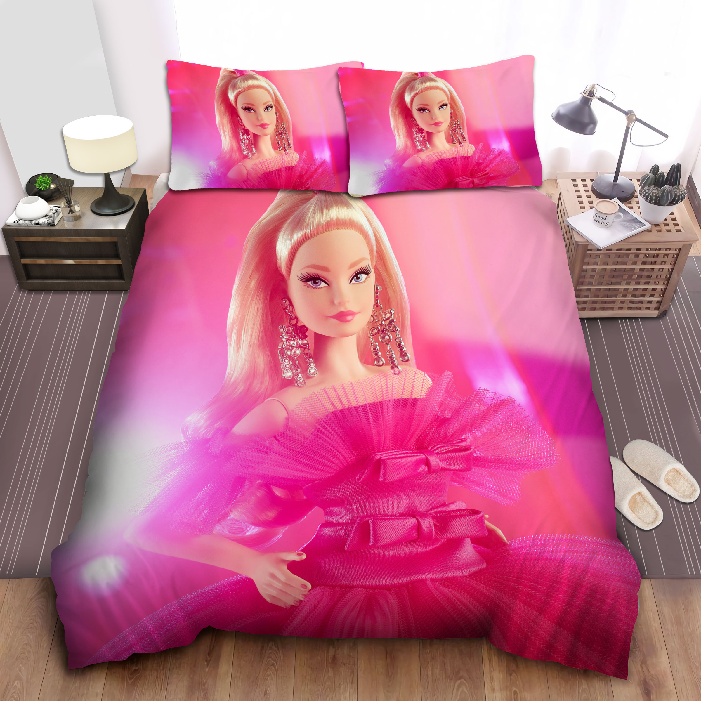 Beautiful Barbie In Pink Dress Bed Sheets Spread Comforter Duvet Cover Bedding Sets