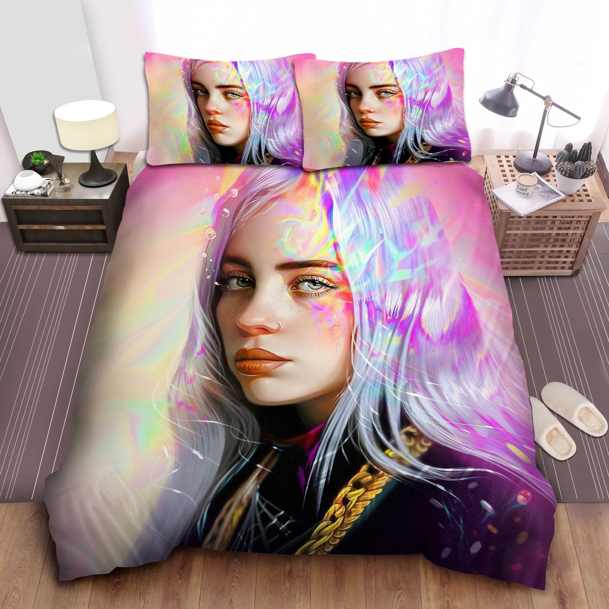 Billie Eilish In Colorful Digital Art Bed Sheets Spread Comforter Duvet Cover Bedding Sets