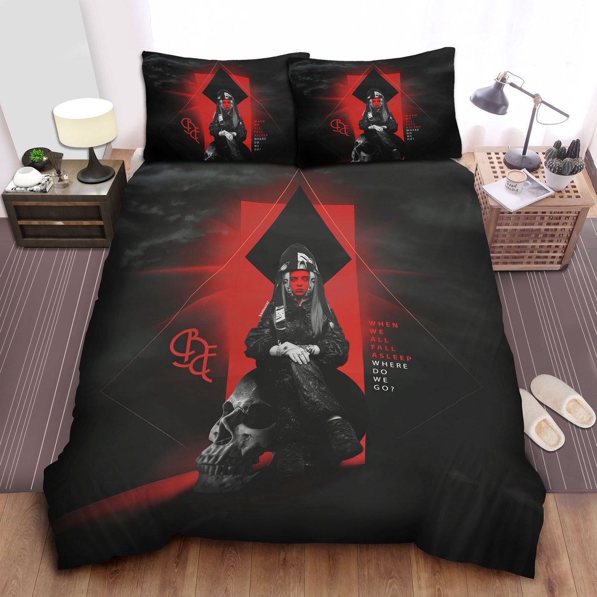 Billie Eilish Sitting On A Skull Digital Art Bed Sheets Spread Comforter Duvet Cover Bedding Sets