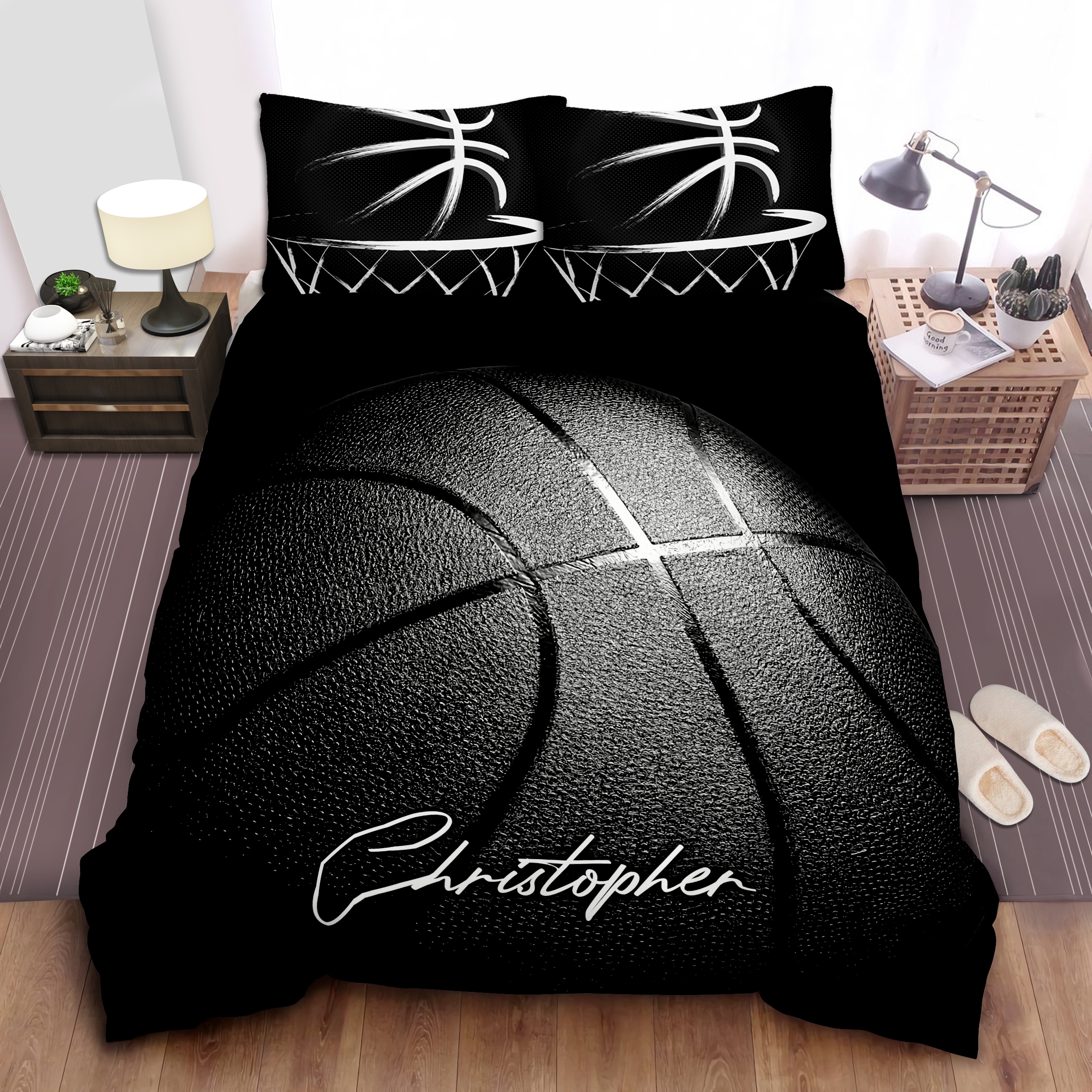 Black Basketball Personalized Custom Name Duvet Cover Bedding Set