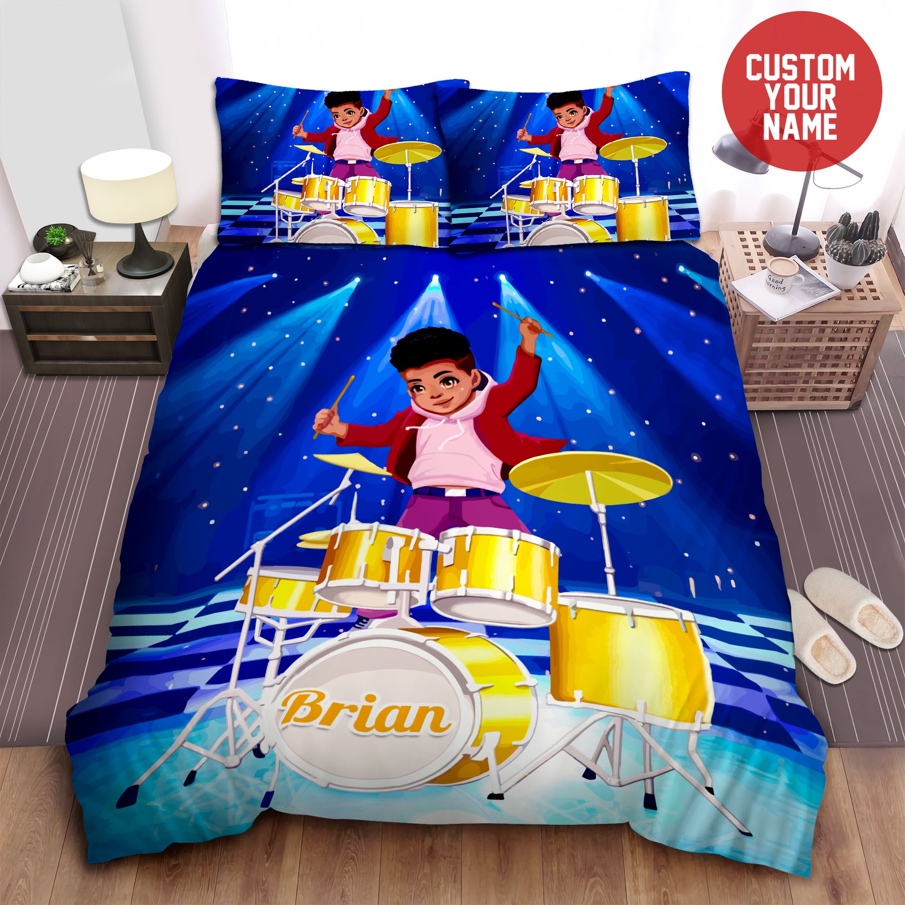 Black Boy Toddler Drummer Boys Afro Boy Custom Name Duvet Cover Bedding Sets