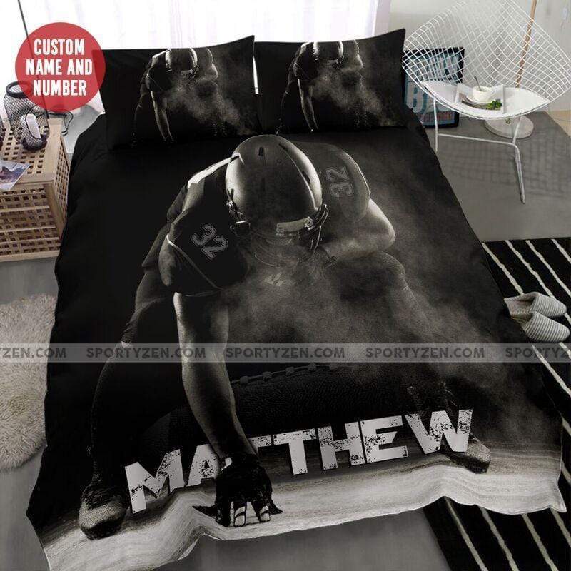 Black Football Player Custom Duvet Cover Bedding Set With Name