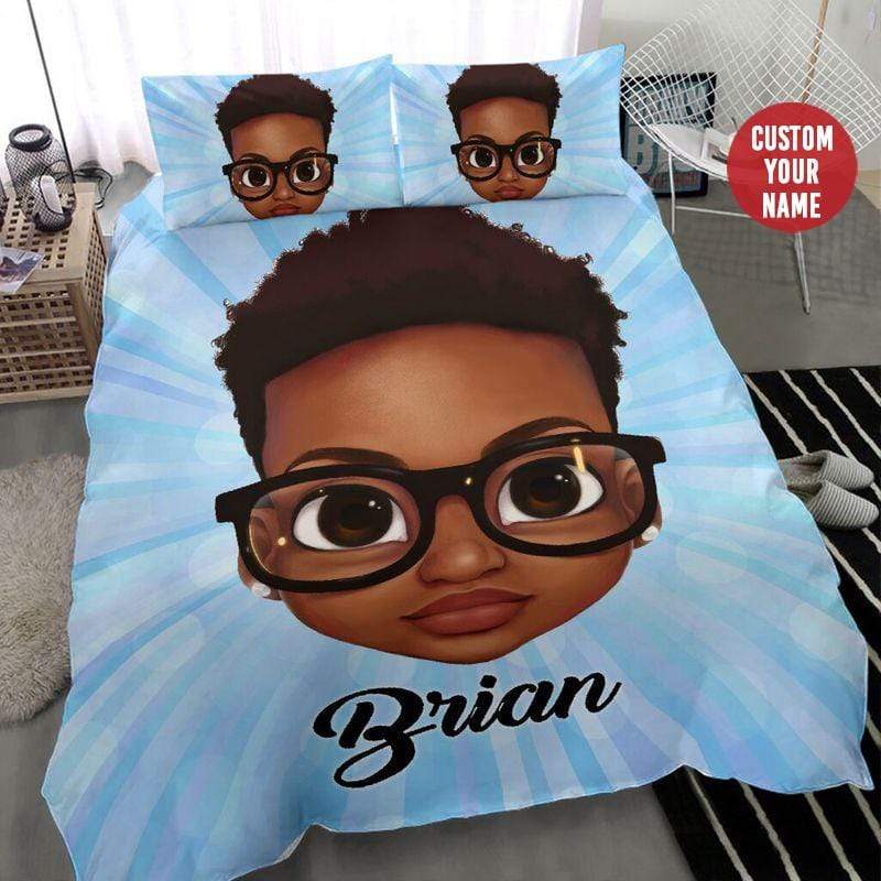 Black Little Boy Glasses Personalized Custom Name Duvet Cover Bedding Set