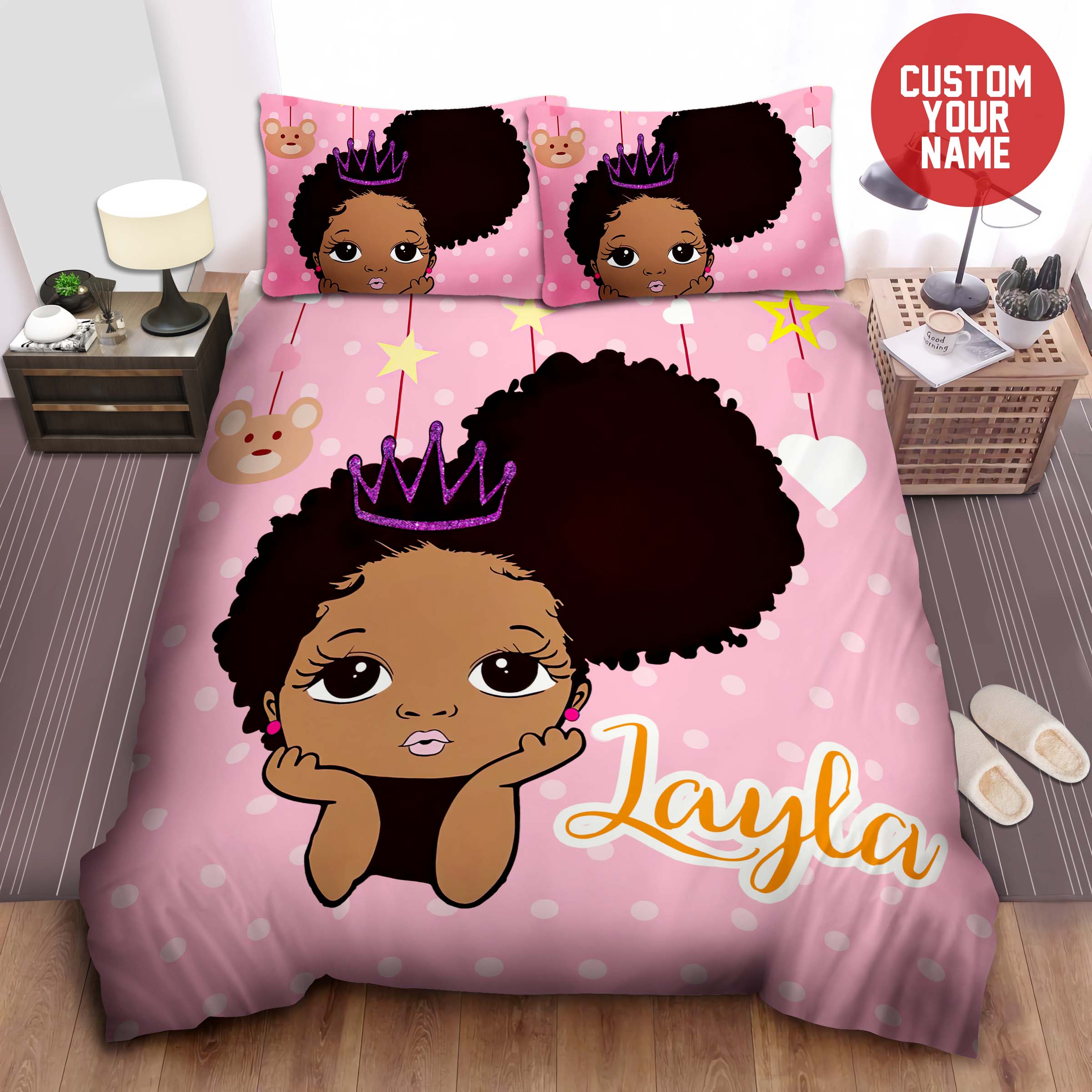 Black Little Girl Little Melanin Queen Afircan American Woman Custom Name Duvet Cover Bedding Set