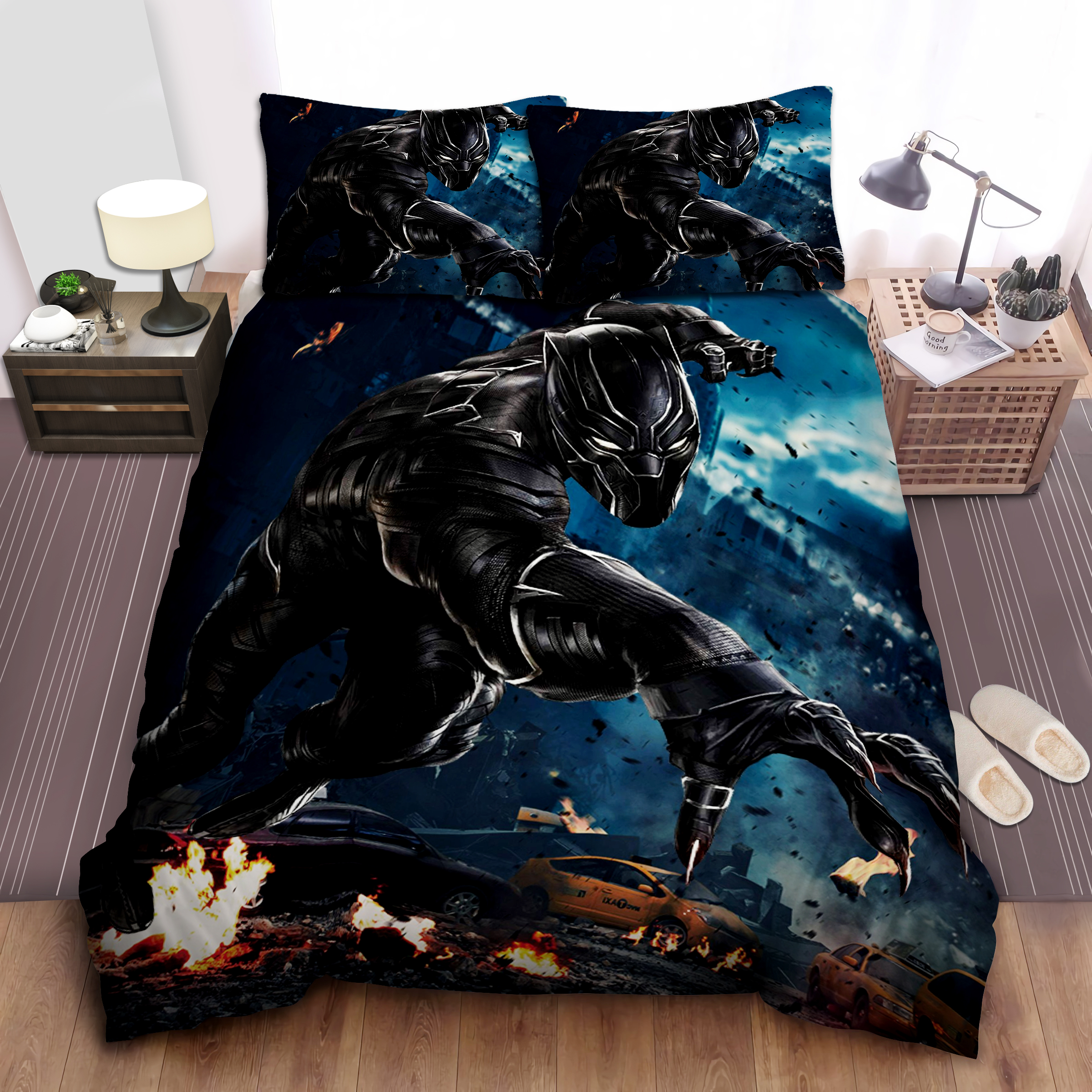 Black Panther On Flaming Road Bed Sheets Spread Comforter Duvet Cover Bedding Sets