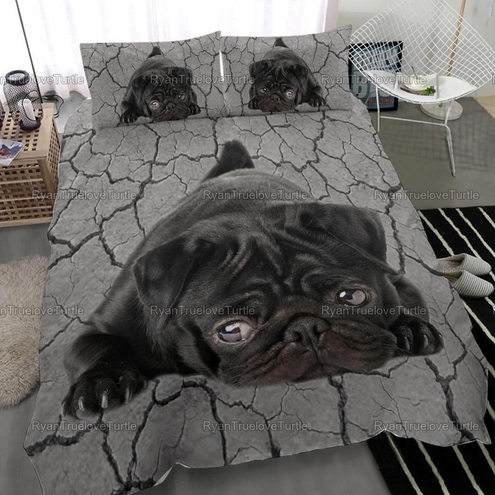 Black Pug Dog Bed Sheets Spread Comforter Duvet Cover Bedding Sets