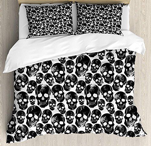 Black Skull Cotton Bed Sheets Spread Comforter Duvet Cover Bedding Sets