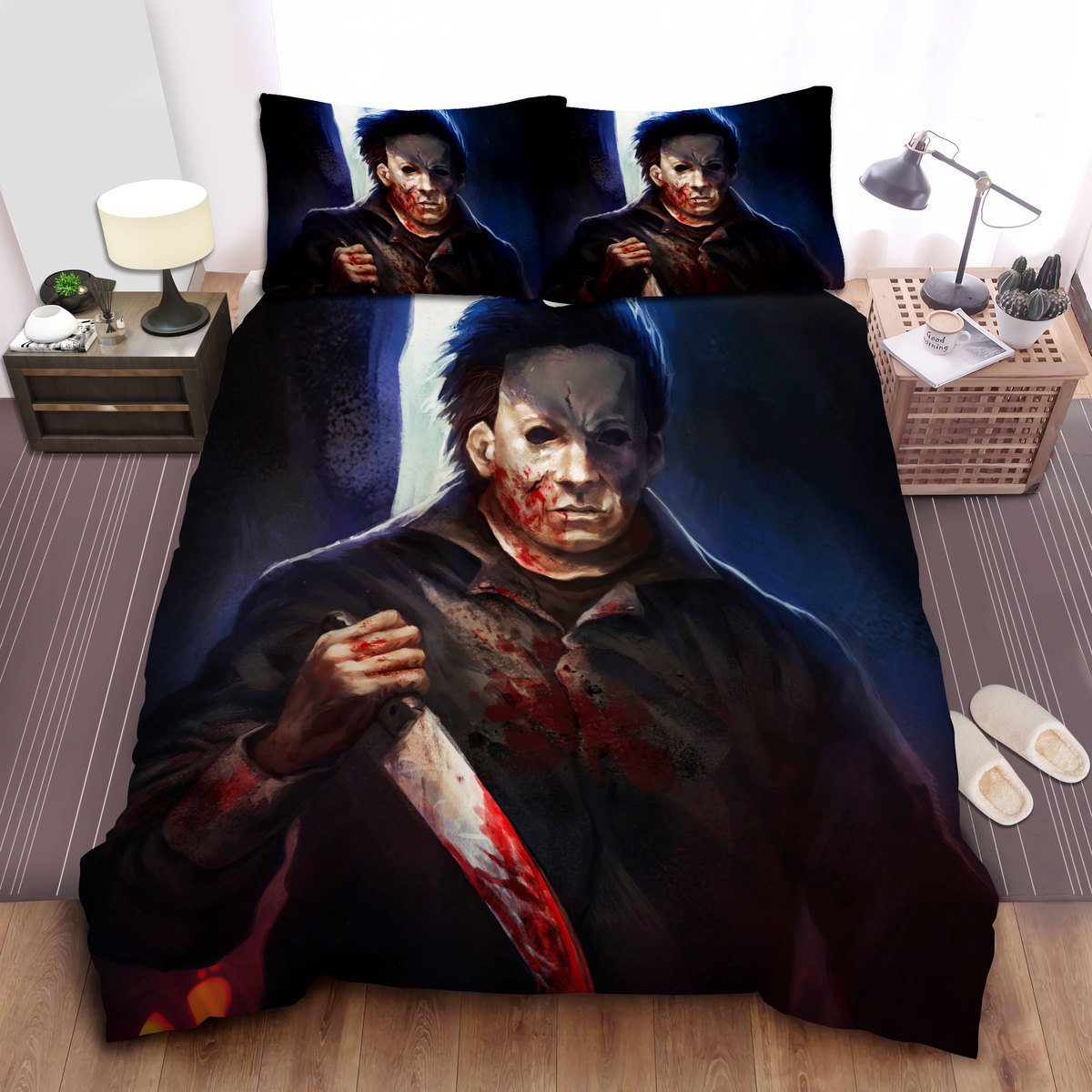 Bloody Michael Myers In Acrylic Painting Bed Sheets Spread Comforter Duvet Cover Bedding Sets