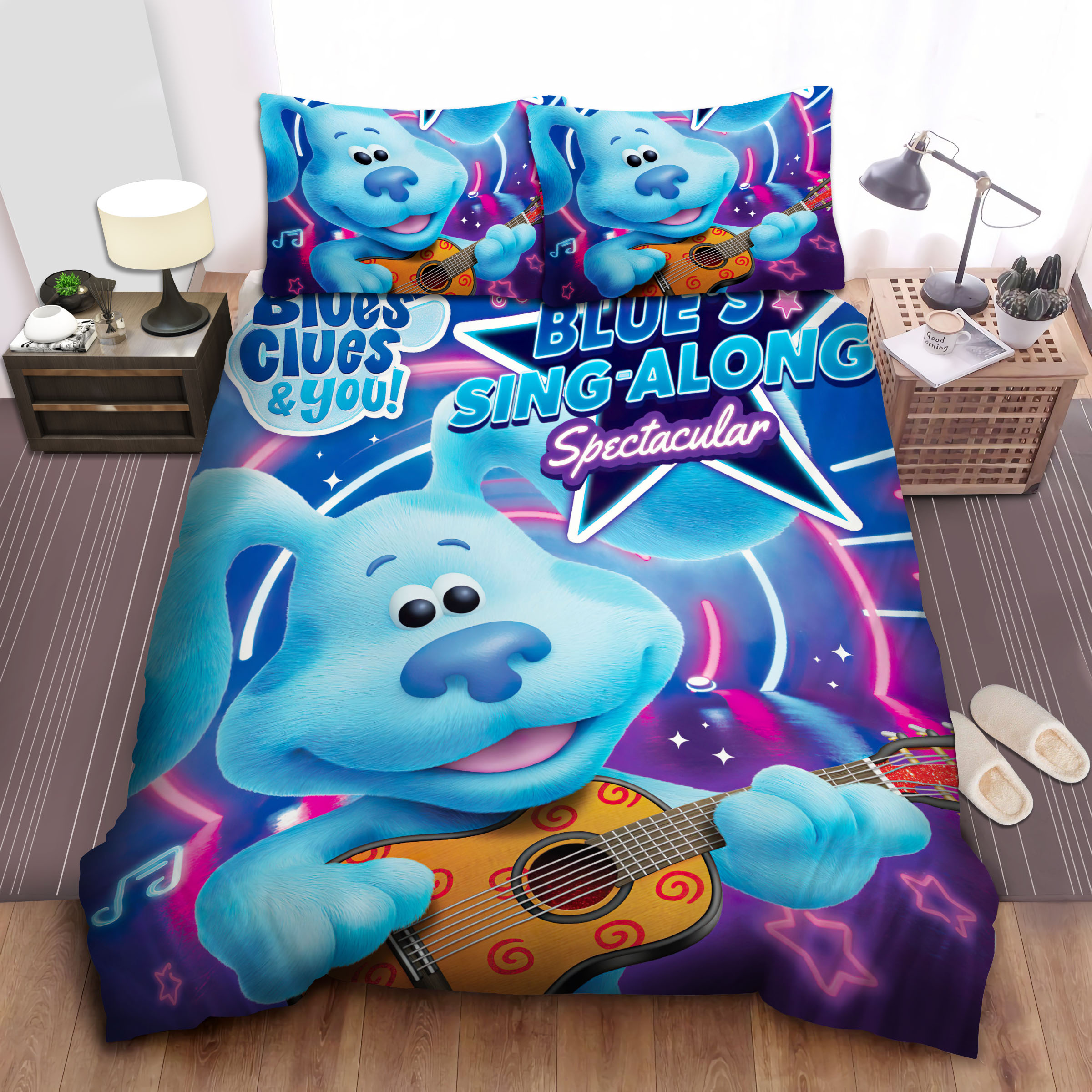 Blue's Clues Blue Dog Playing Guitar Bed Sheets Spread Comforter Duvet Cover Bedding Sets