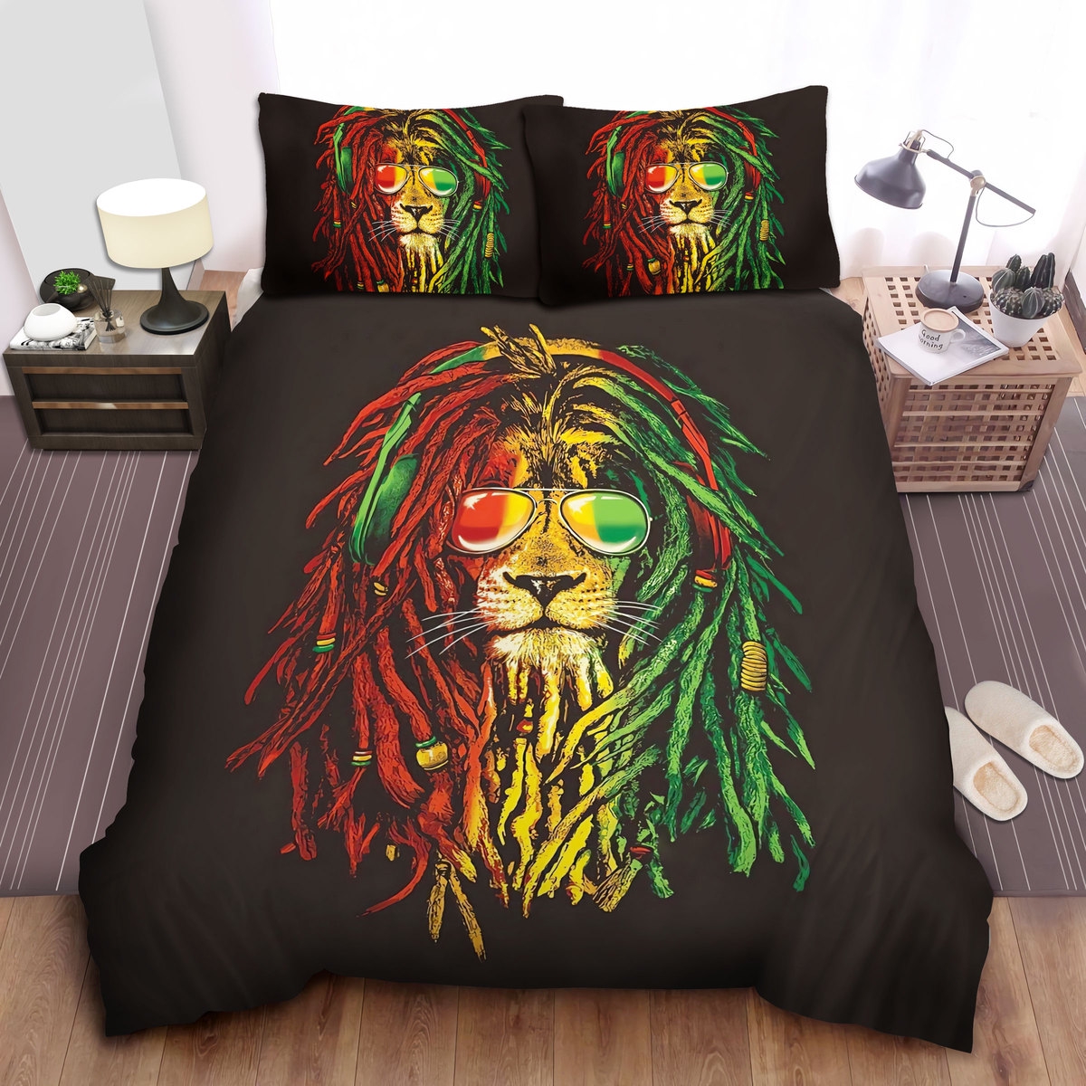 Bob Marley As A Rasta Lion Head Artwork Bed Sheets Spread Comforter Duvet Cover Bedding Sets