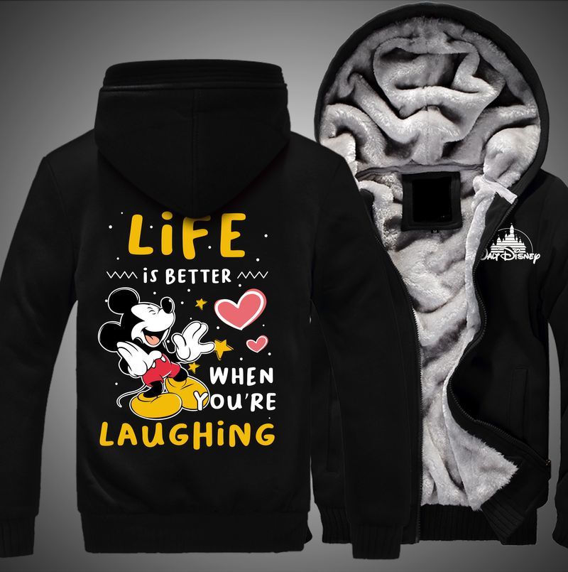 Life Is Better When You Are Laughing Mickey Over Print 3d Fleece Zip Hoodie