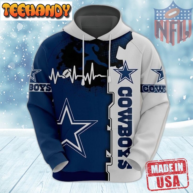 Luxury 3D Dallas Cowboys Heart ECG Line Hoodie