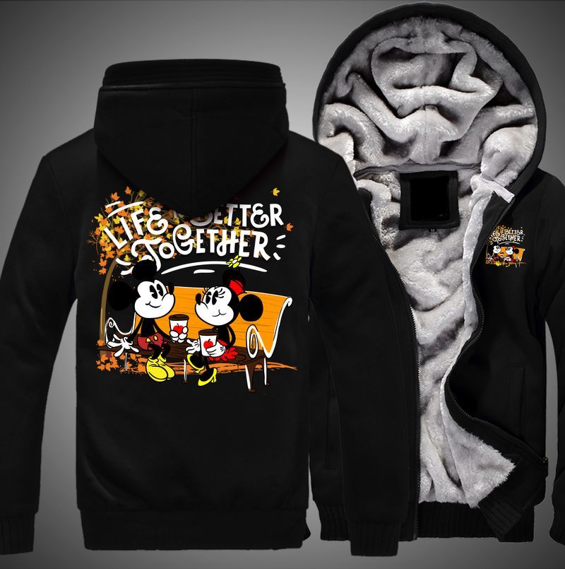 Mickey And Minnie, Life Is Better Together Print 3d Fleece Zip Hoodie