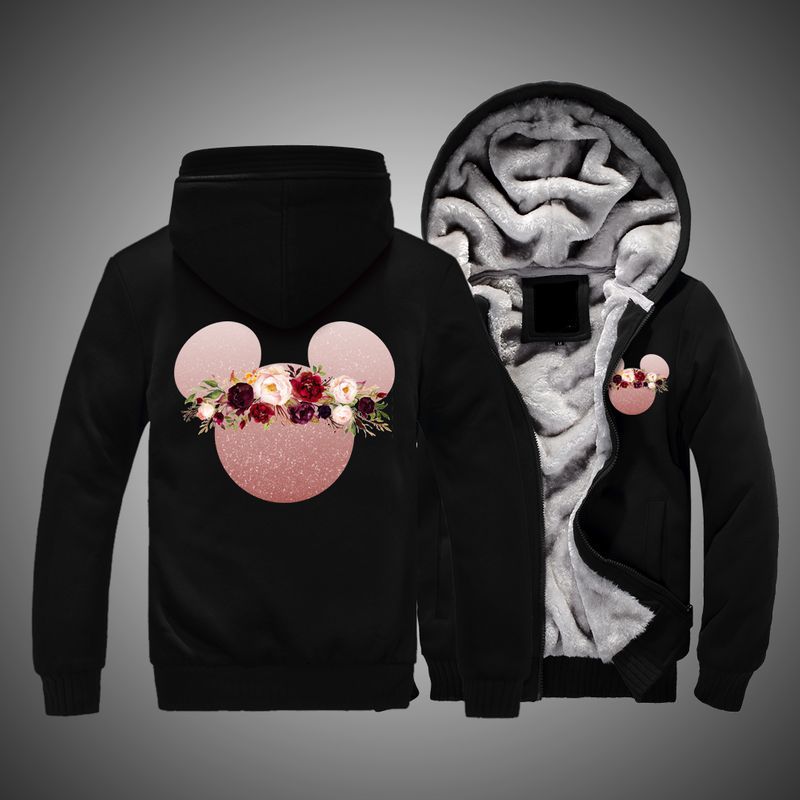 Mickey Flower Disney Print 3d Fleece Zip 19 Hoodie