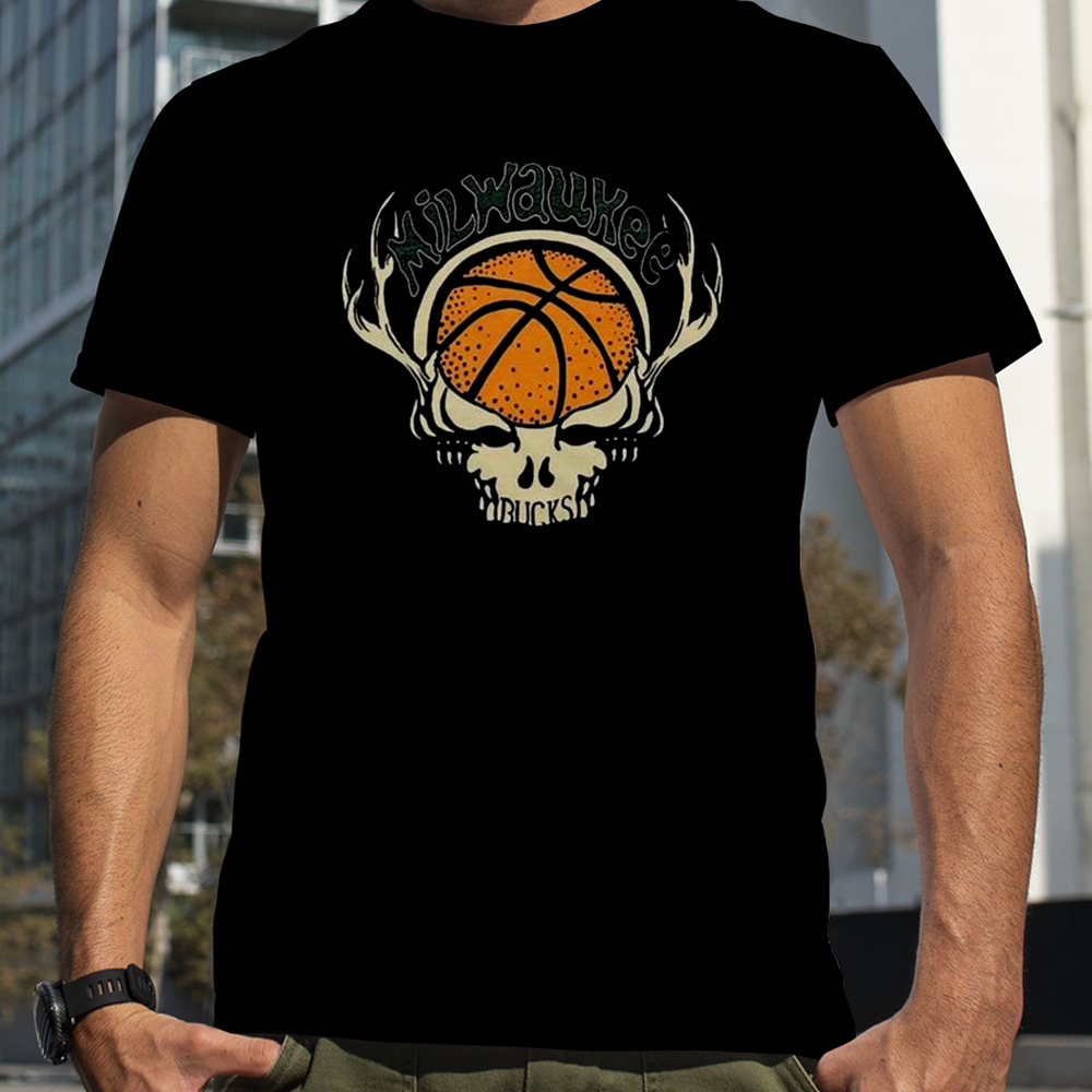 NBA x Grateful Dead x Milwaukee Bucks Skull 2024 T-Shirt