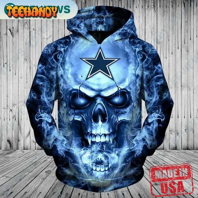 Nfl Dallas Cowboys Blue Smoking Skull Cheap Sports Hoodies