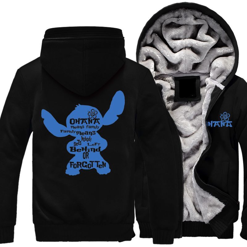 Ohana Means Family Stitch Over Print 3d Fleece Zip Hoodie