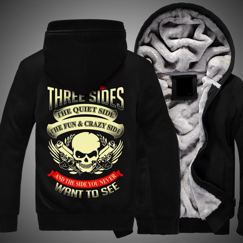 Three Sides Skull And Gun Over Print 3d Fleece Zip Hoodie