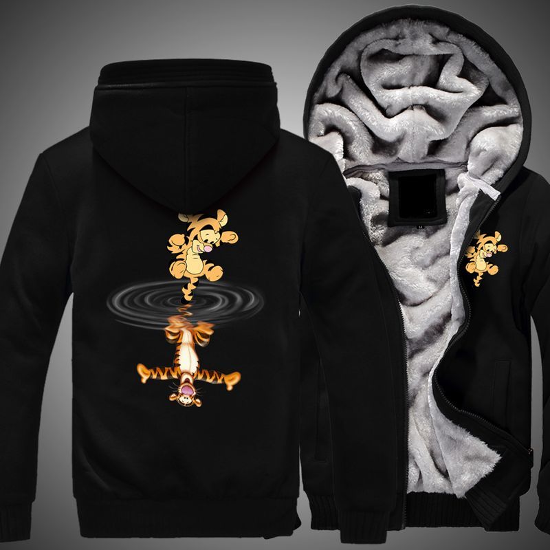 Tigger Water Mirror, Winnie The Pooh Over Print 3d Fleece Zip Hoodie