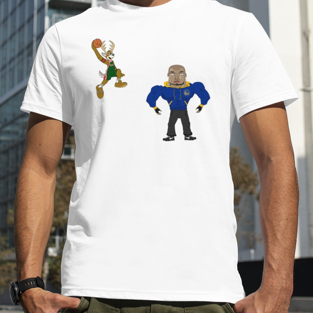 Golden State Warriors VS Milwaukee Bucks NBA 2024 mascot cartoon shirt