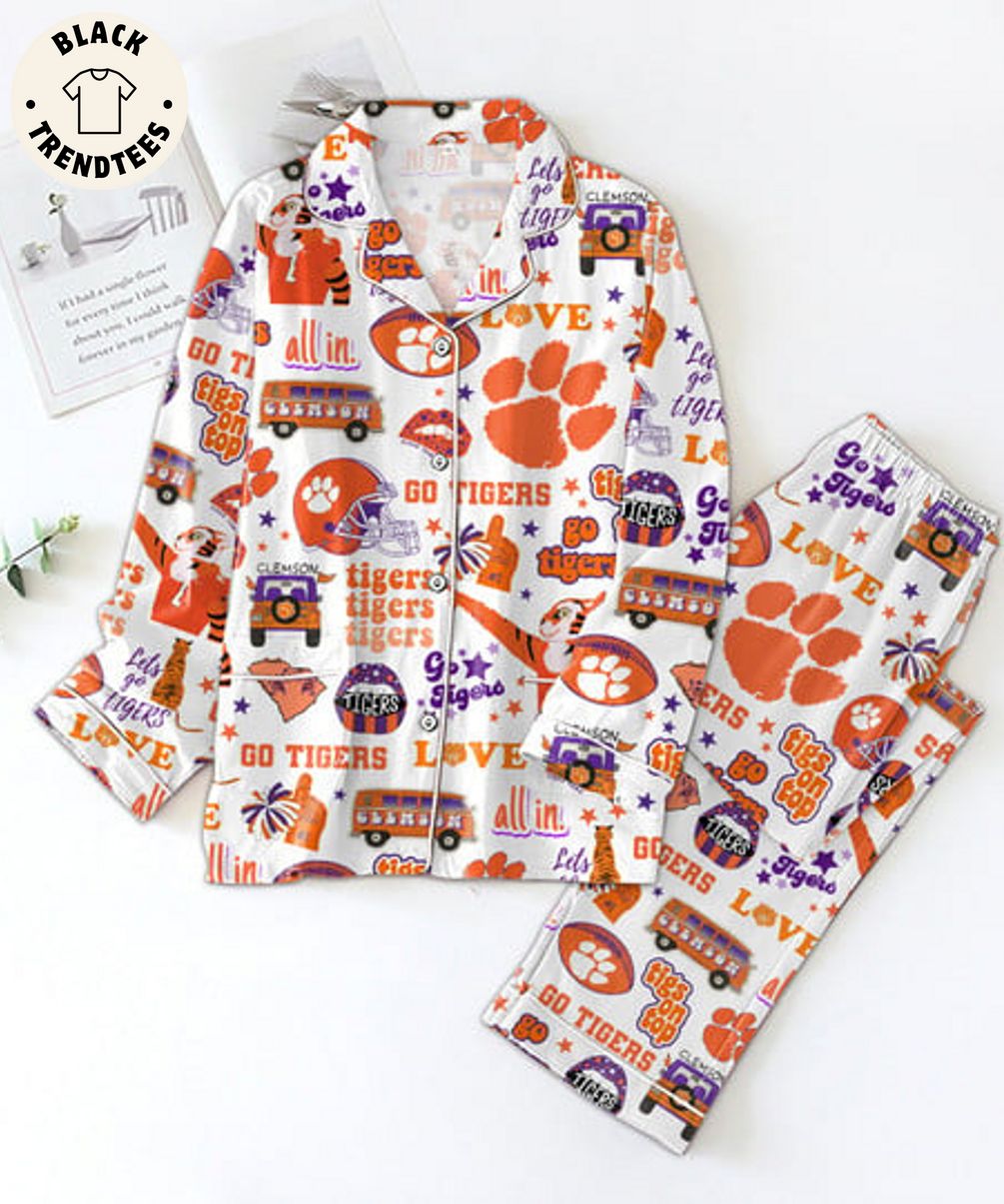 AVAILABLE Go Tigers Clemson Tigs On Top Love All In White Pijamas Set