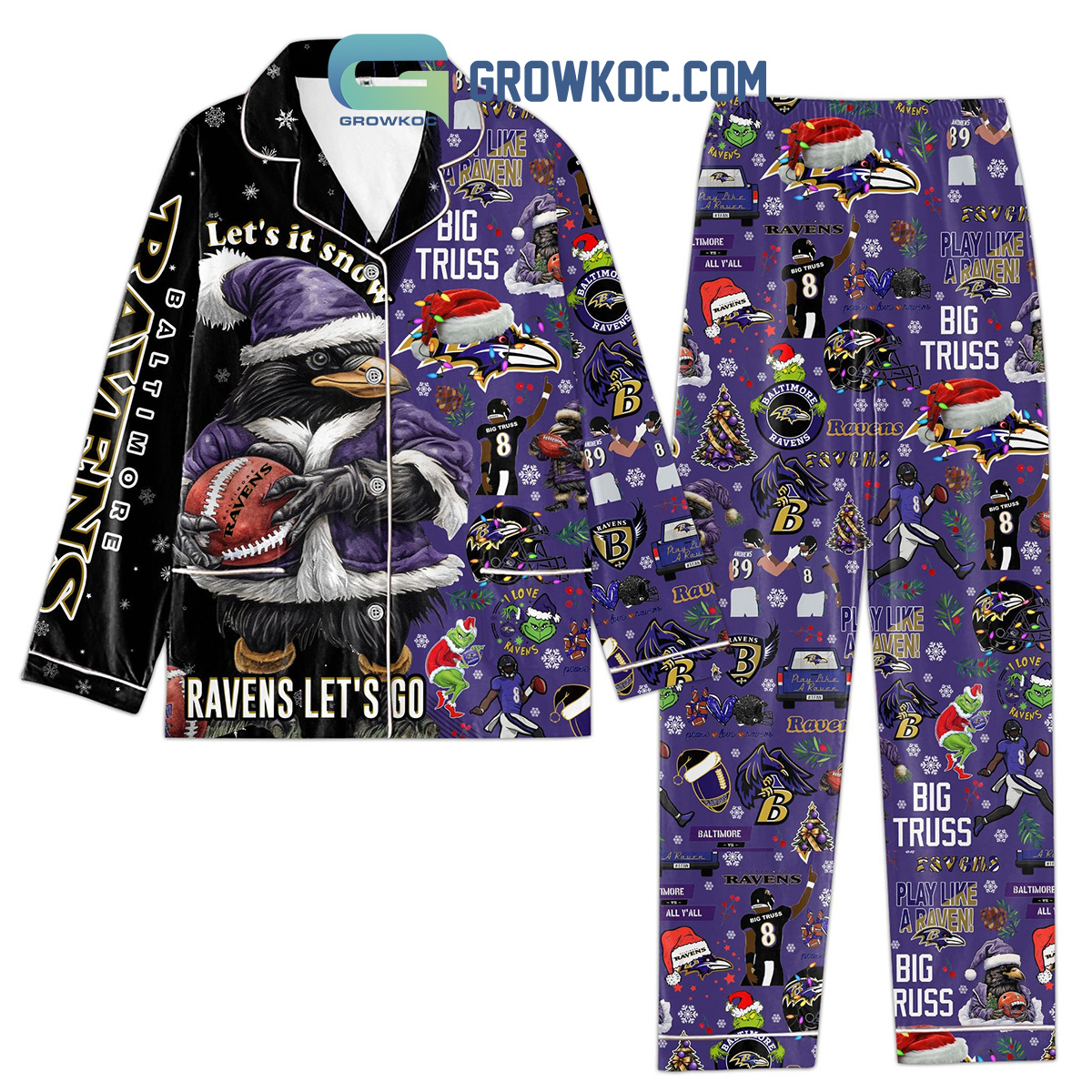 Baltimore Ravens Let's Go lets it Snow Pajamas Set