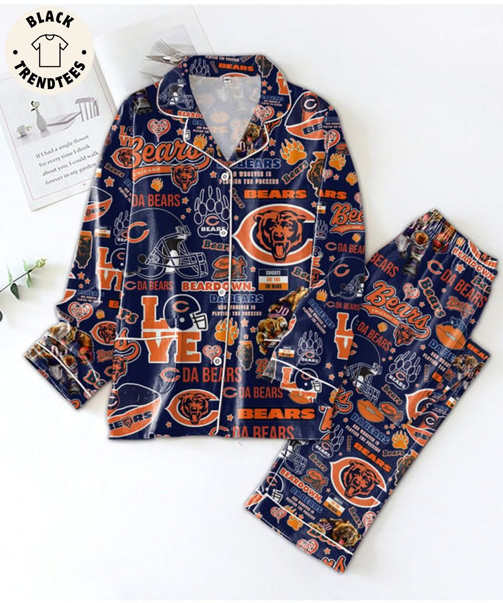 Beardown Dabears And Whoever Is Palying The Packers Mascot Design Blue Pijamas Set