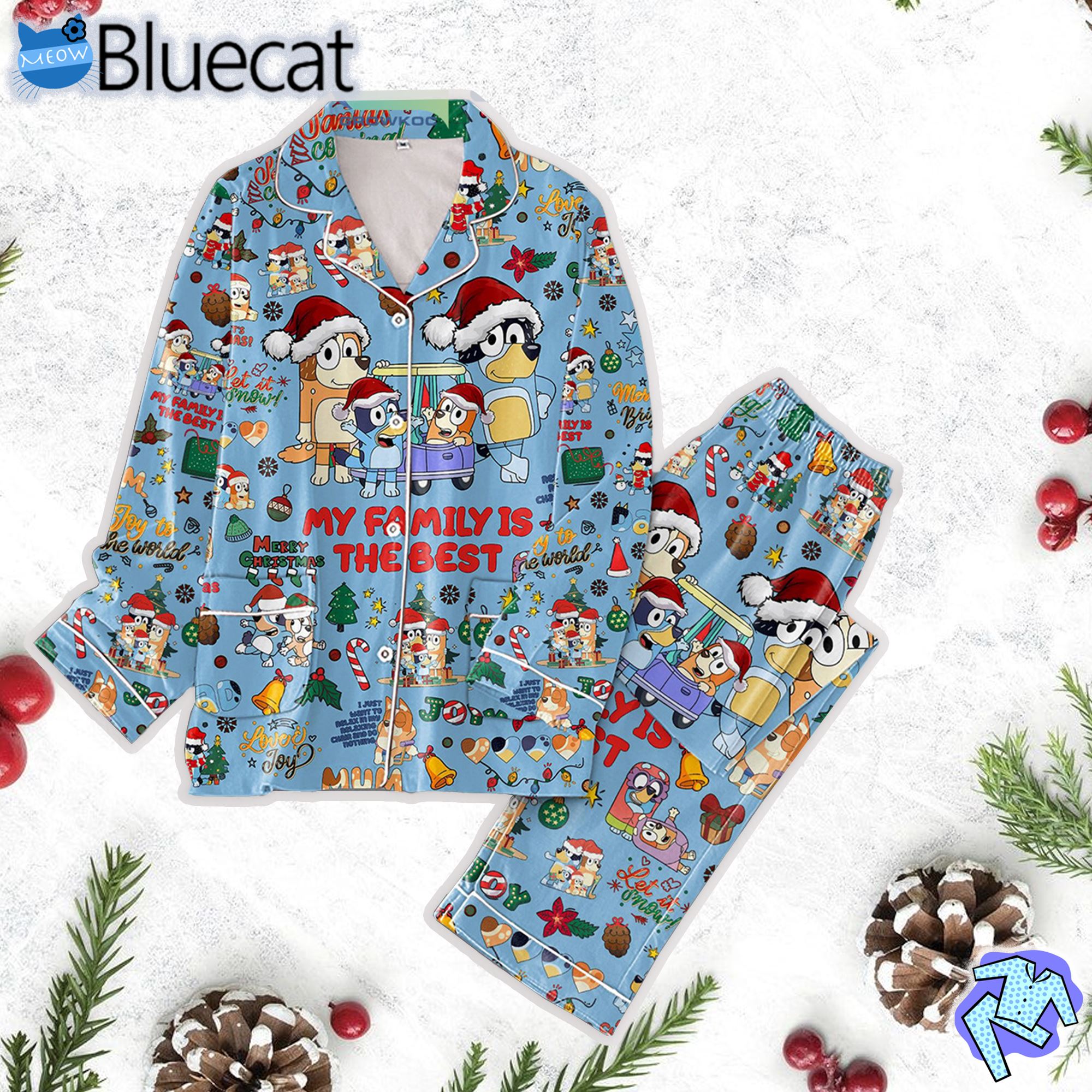 Bluey My Family Is The Best Merry Christmas Pajamas Set