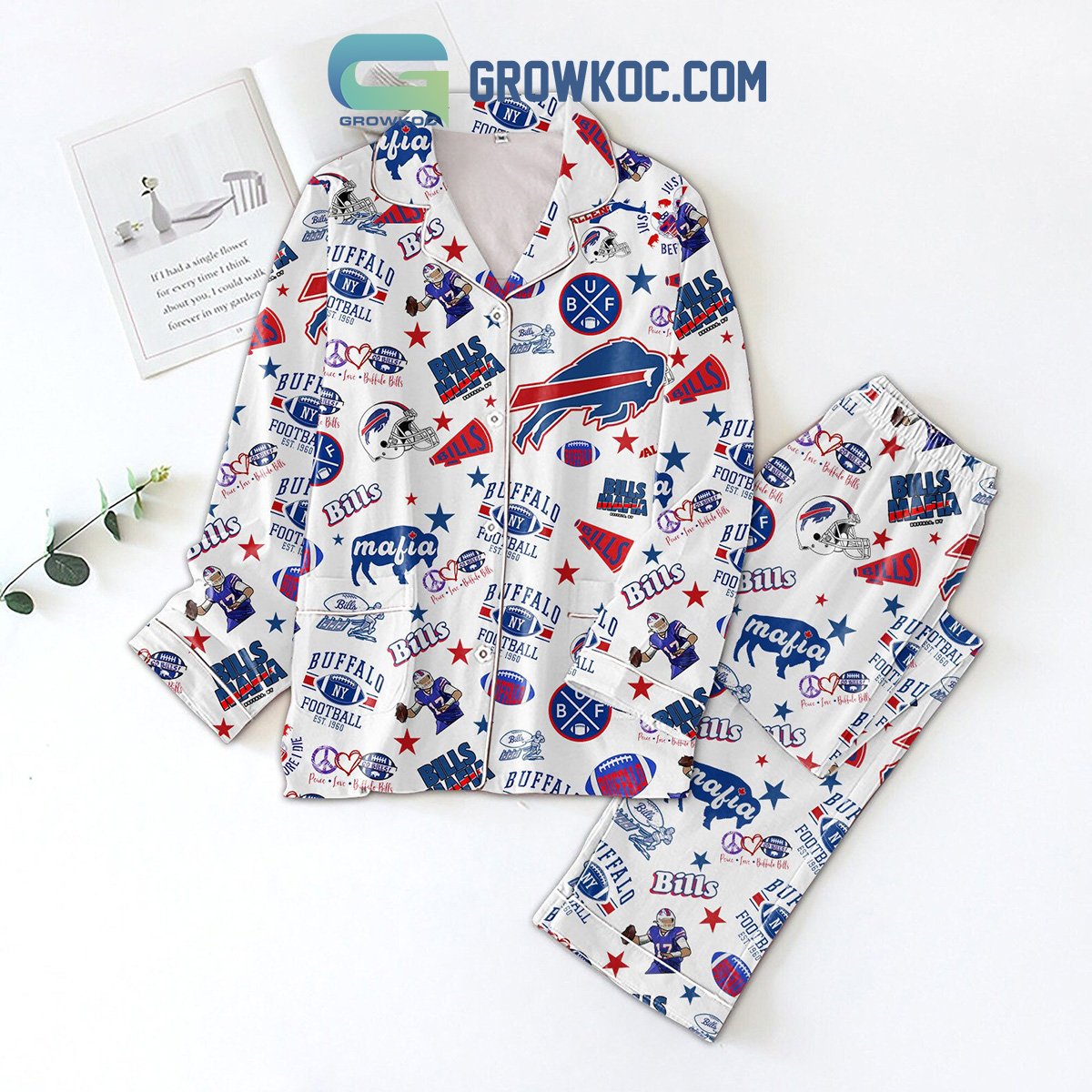 Buffalo Bills Peace Love Bills Mafia Pajamas Set