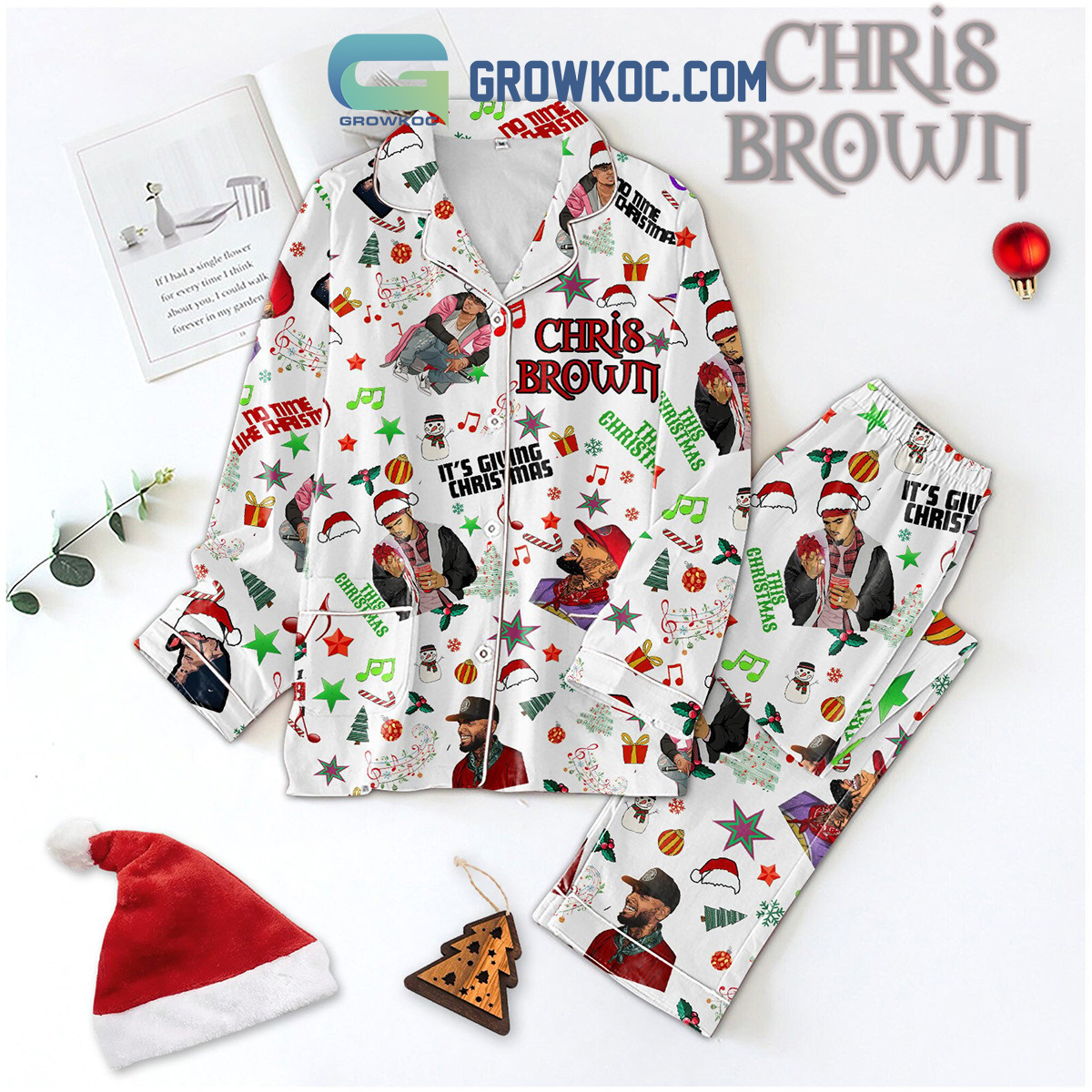 Chris Brown It's Giving Christmas Polyester Pajamas Set