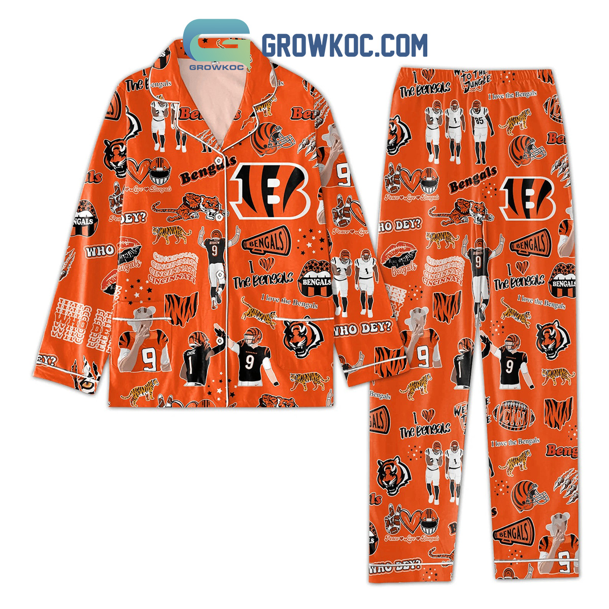 Cincinnati Bengals Who Dey Peace Love Pajamas Set