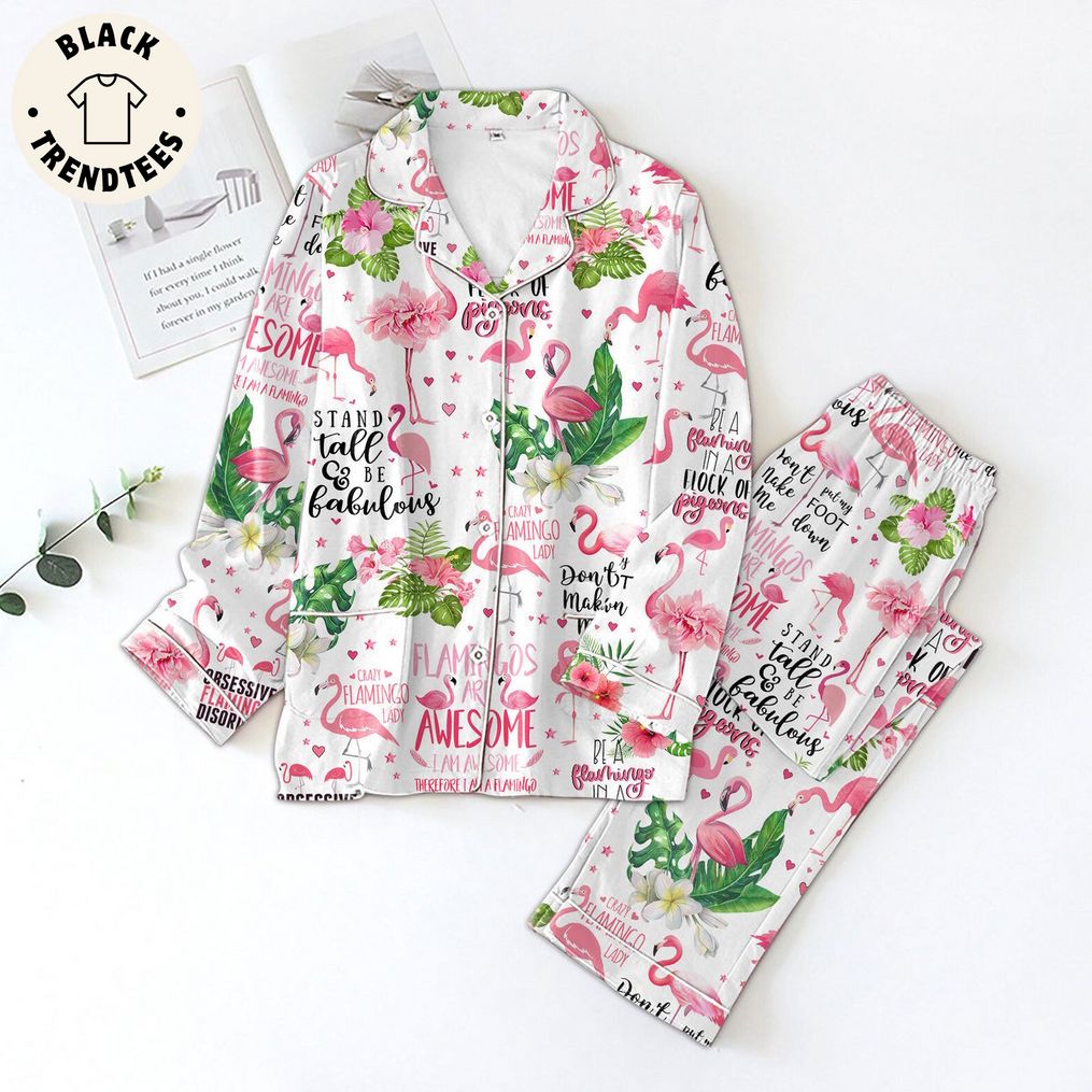 Crazy Flamingo Lady Pink White Design Pijamas Set