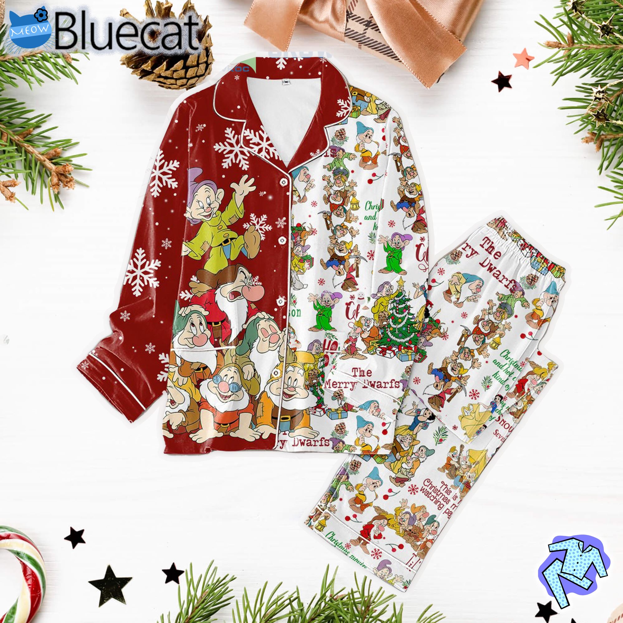 Disney Snow White and the Seven Dwarfs The Merry Dwarfs Christmas Pajamas Set