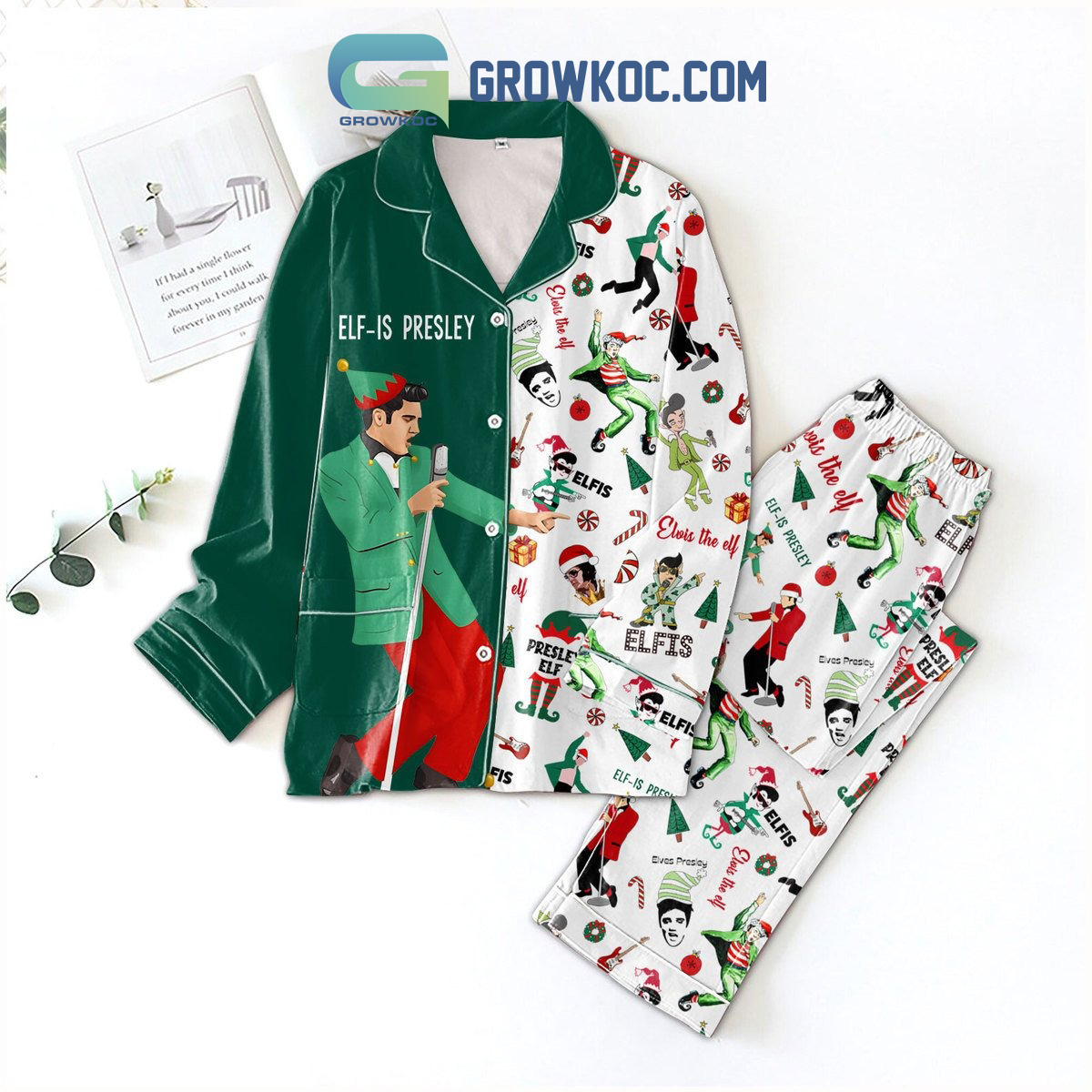 Elvis Presley Elf Christmas Pajamas Set