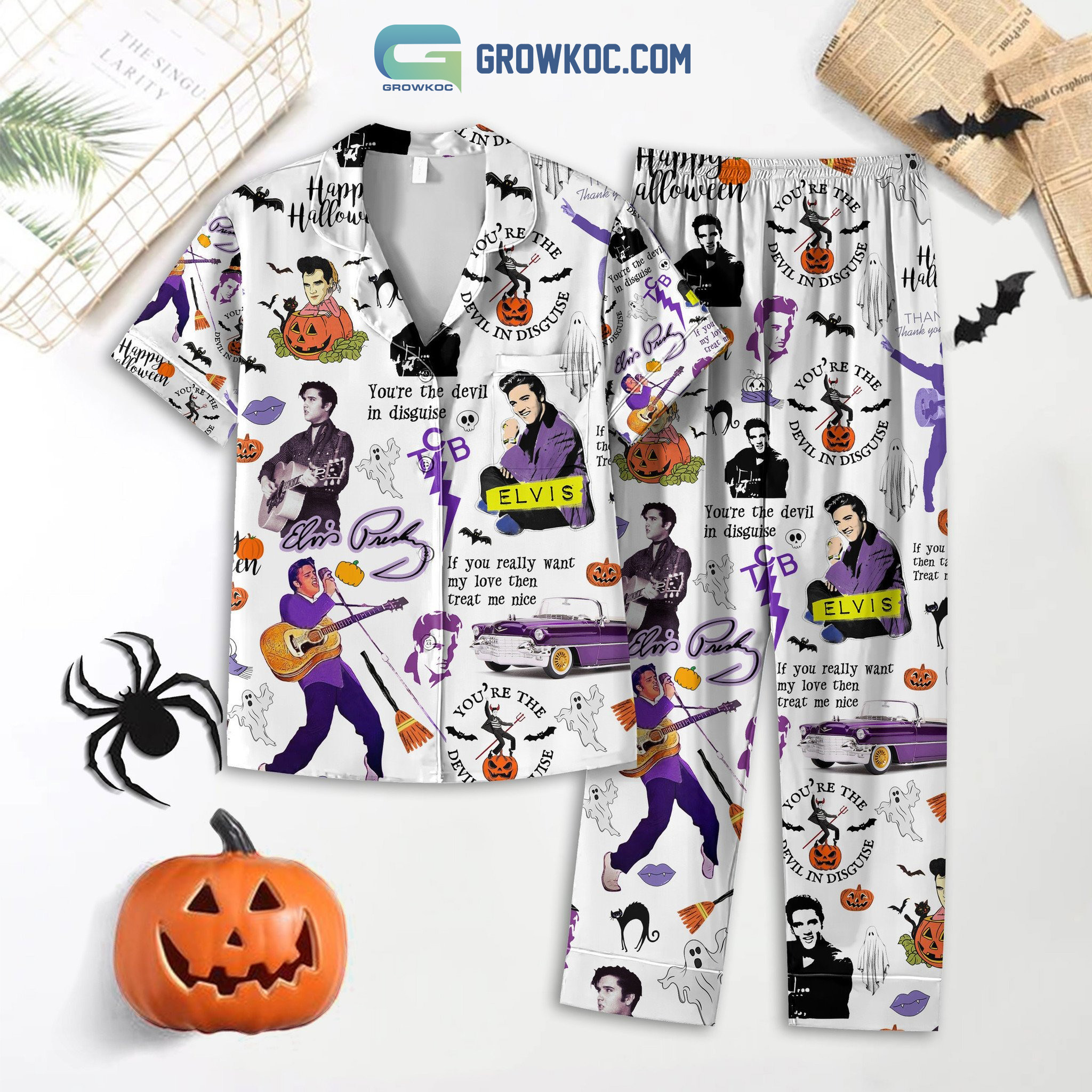 Elvis Presley Happy Halloween Trick Or Treat Pajamas Set