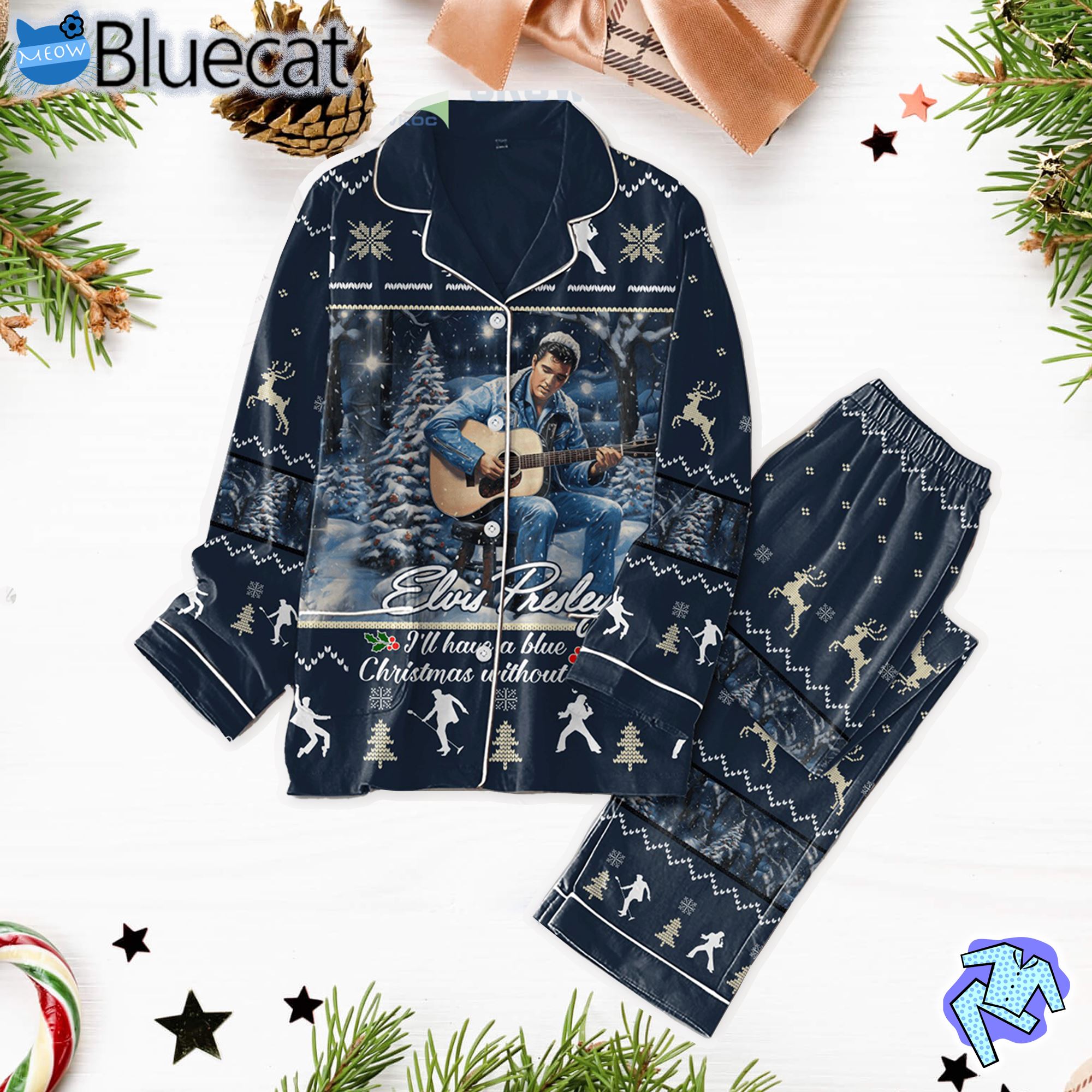 Elvis Presley Ill Have A Blue Christmas Without You Pajamas Set