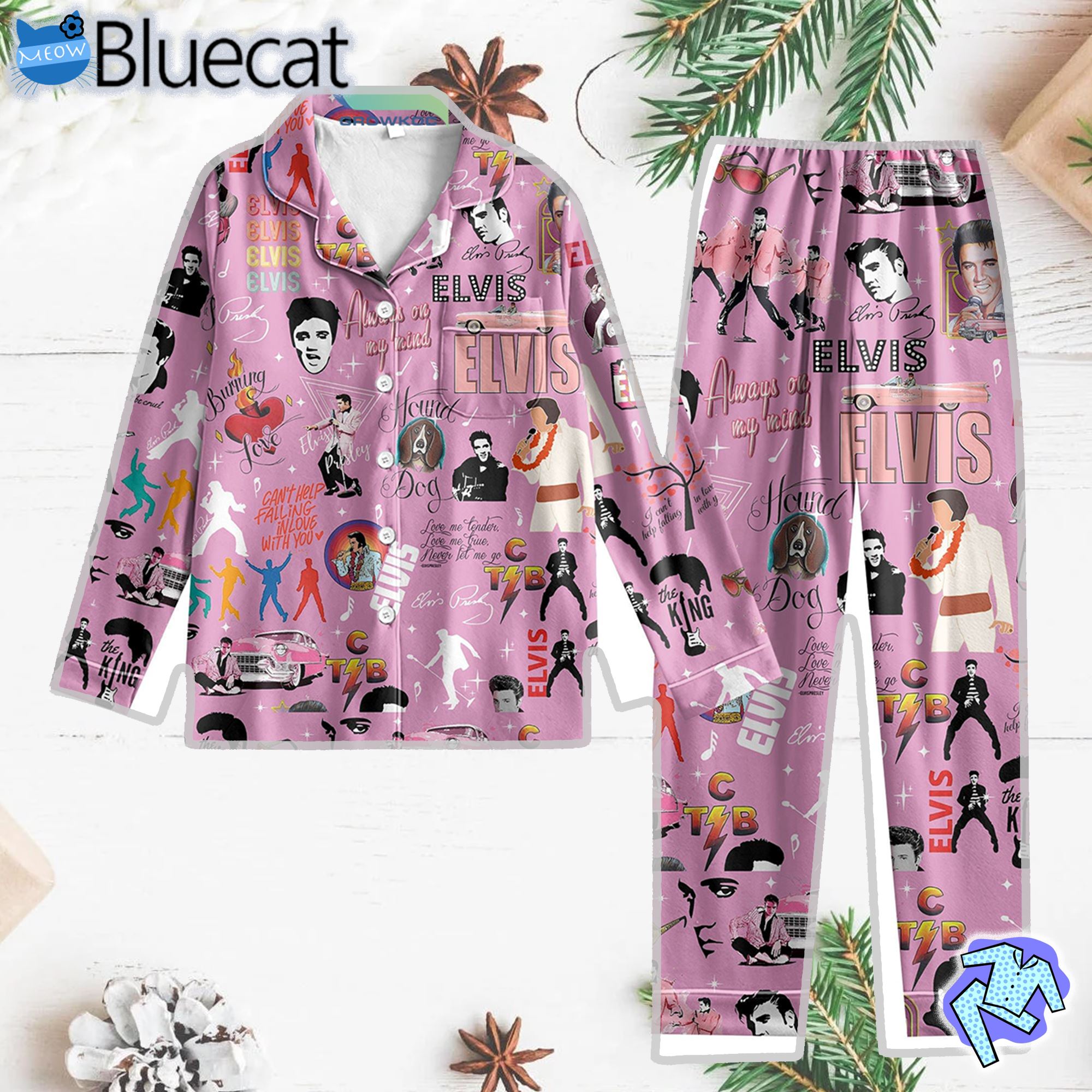 Elvis Presley King Of Rock And Roll Can Not Help Falling In Love With You Silk Pajamas Set Pink Edition