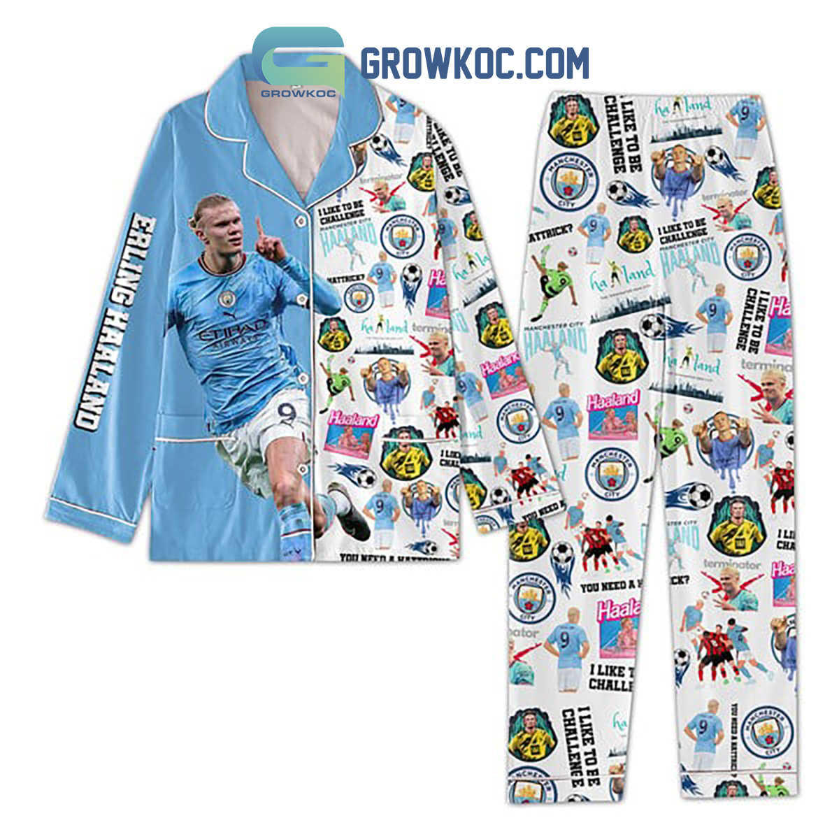 Erling Haaland Manchester City Soccer Polyester Pajamas Set