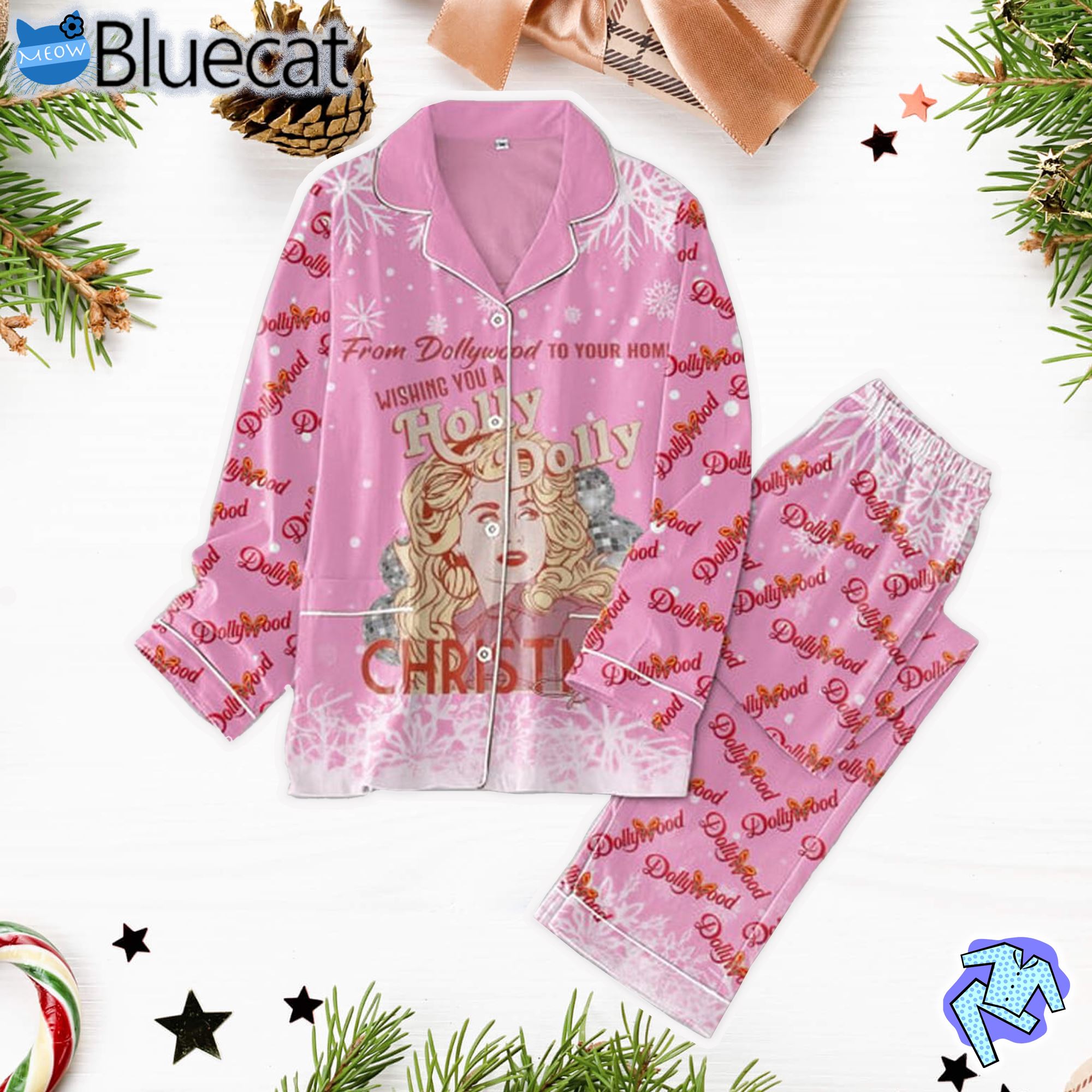 From Dollywood To Your Home Wishing You A Holly Dolly Christmas Dolly Parton Pajamas Set