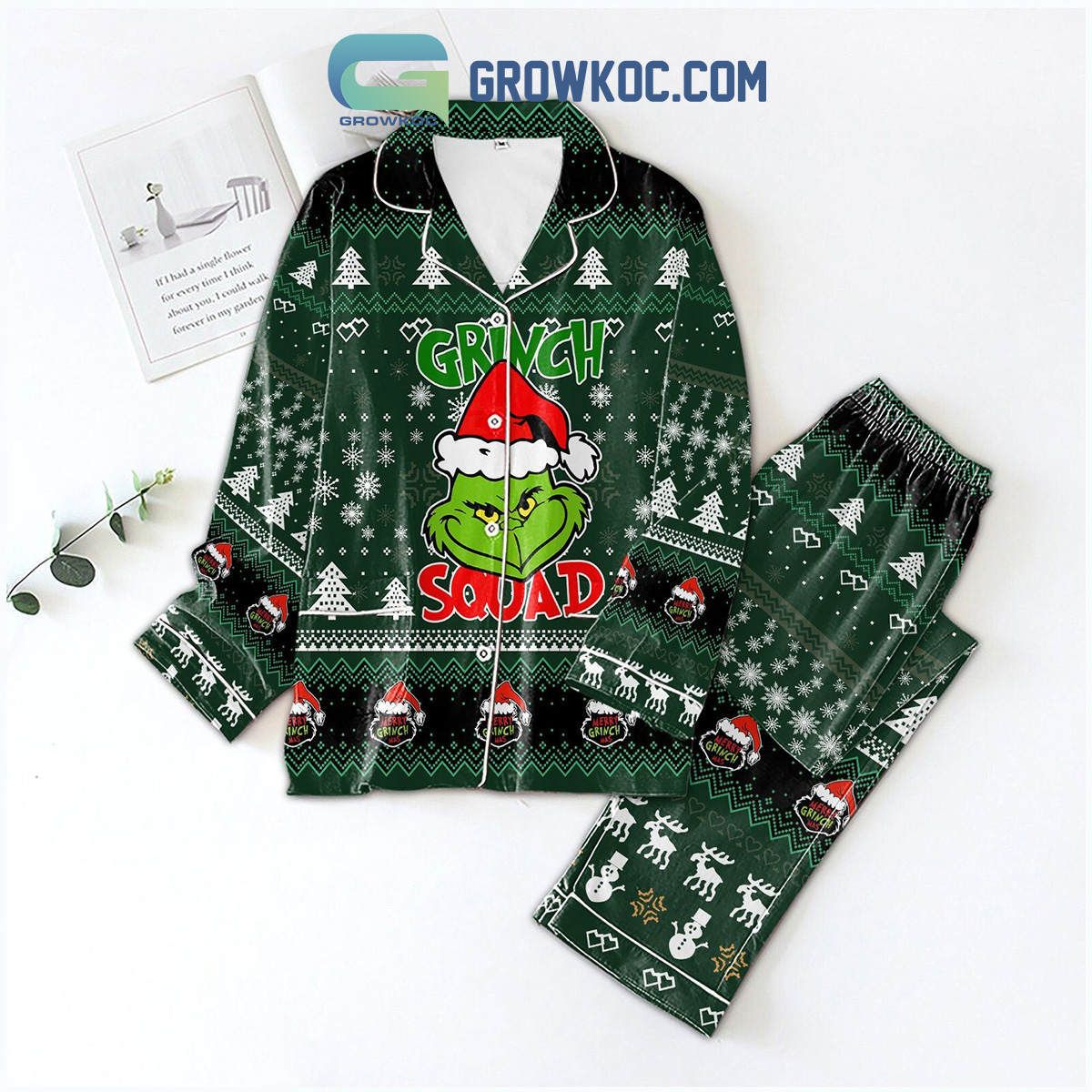 Grinch Squad Christmas Dr. Seuss The Grinch Movies Merry Grinchmas Christmas Silk Pajamas Set