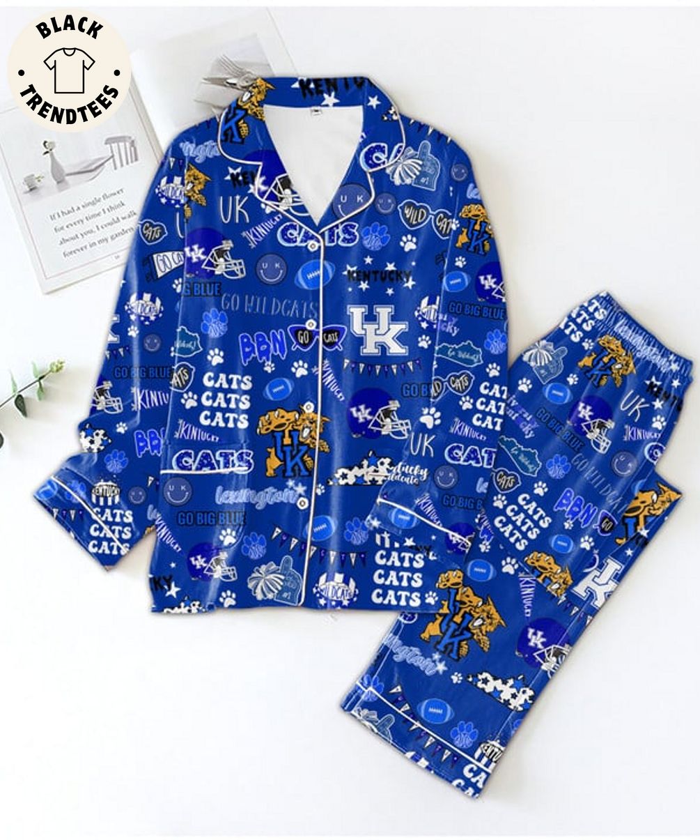 HOT Go Big Blue Lexington Kentucky Cats Design Blue Pijamas Set